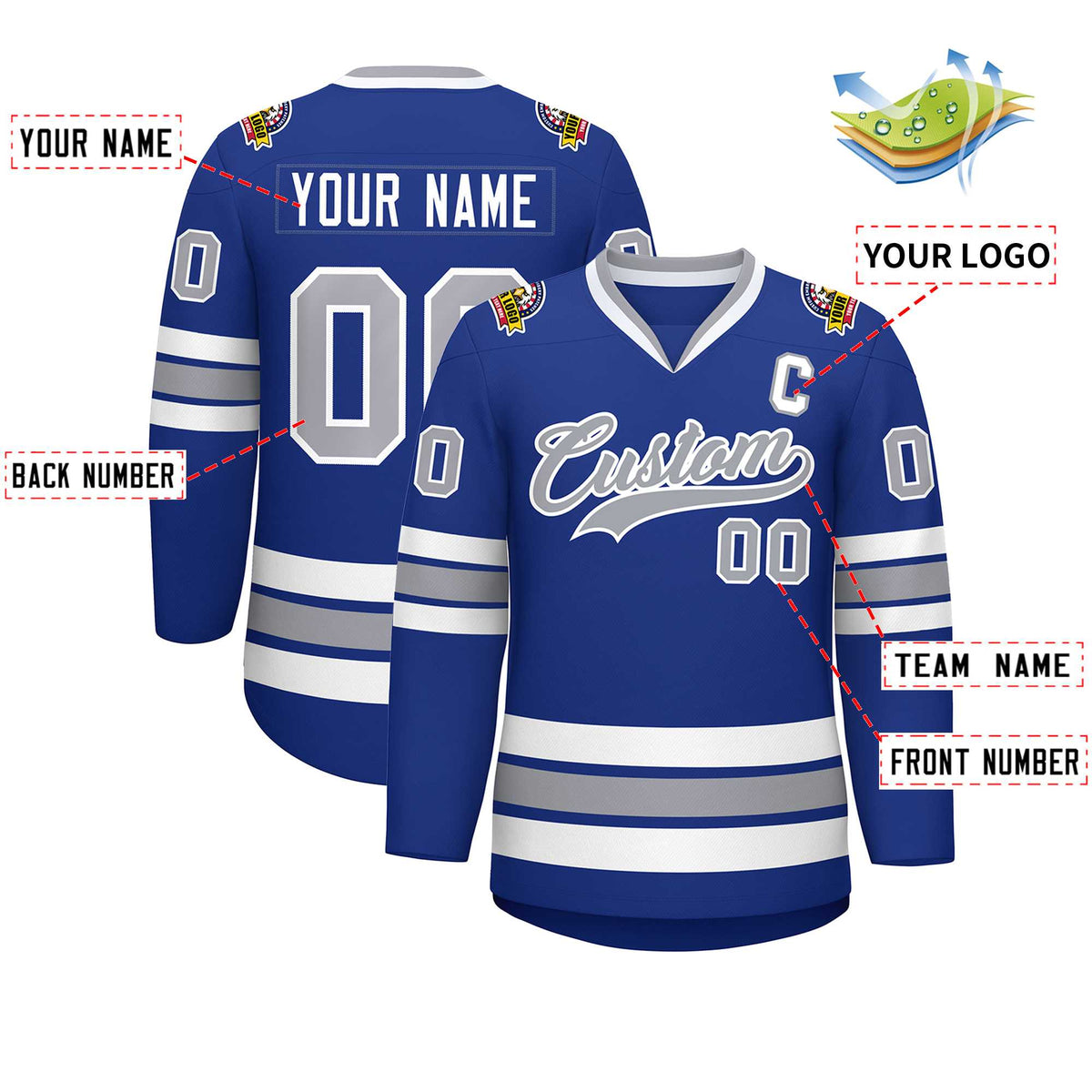 Custom Royal Gray-White Classic Style Hockey Jersey | KXKSHOP