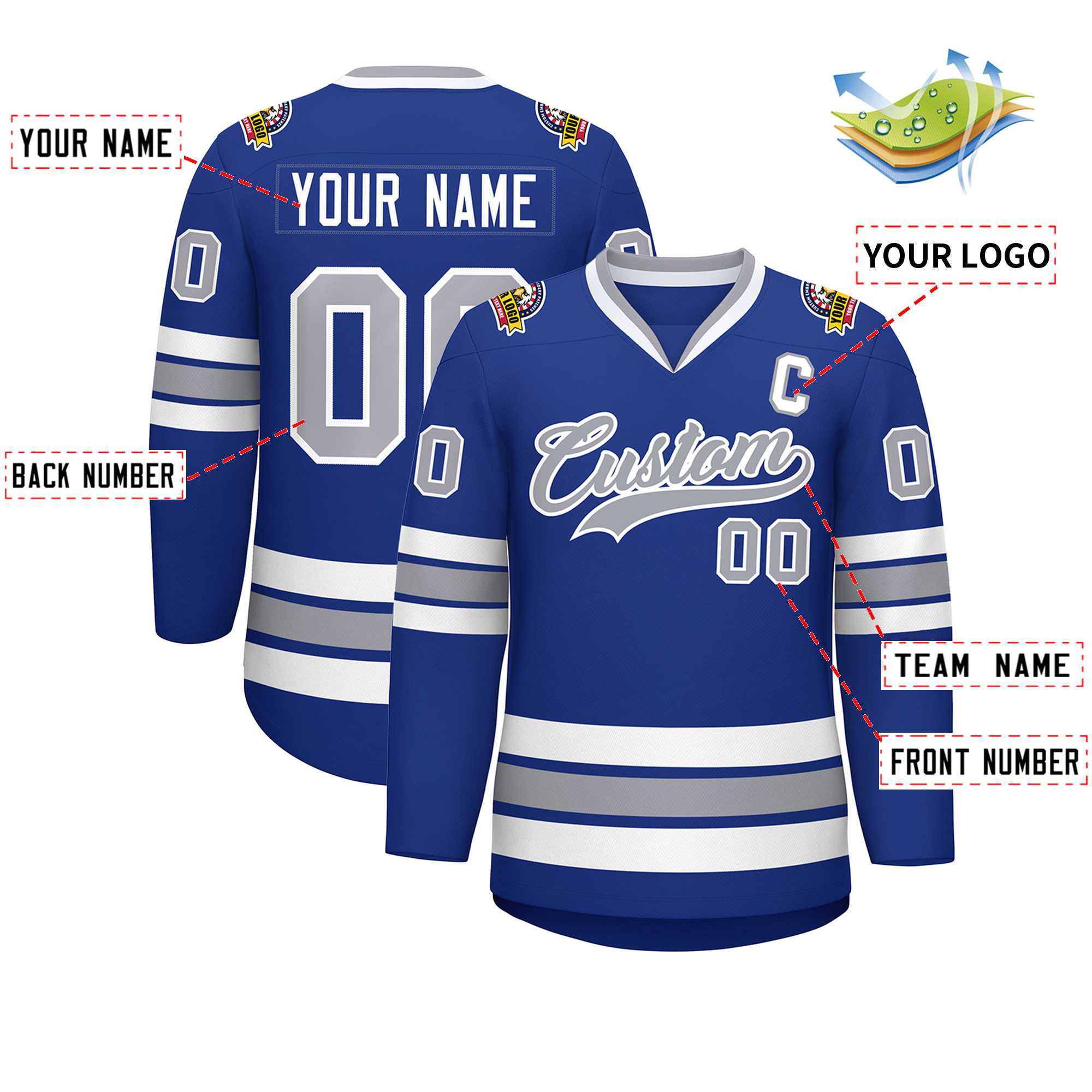 Custom Royal Gray-White Classic Style Hockey Jersey | KXKSHOP