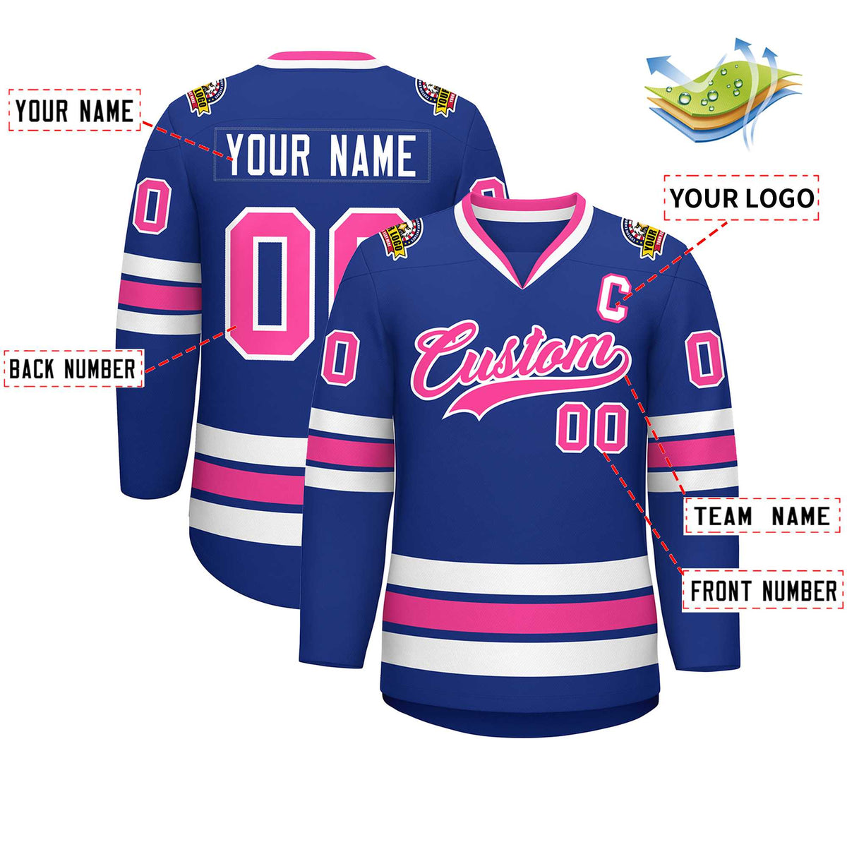 Custom Royal Pink-White Classic Style Hockey Jersey | KXKSHOP