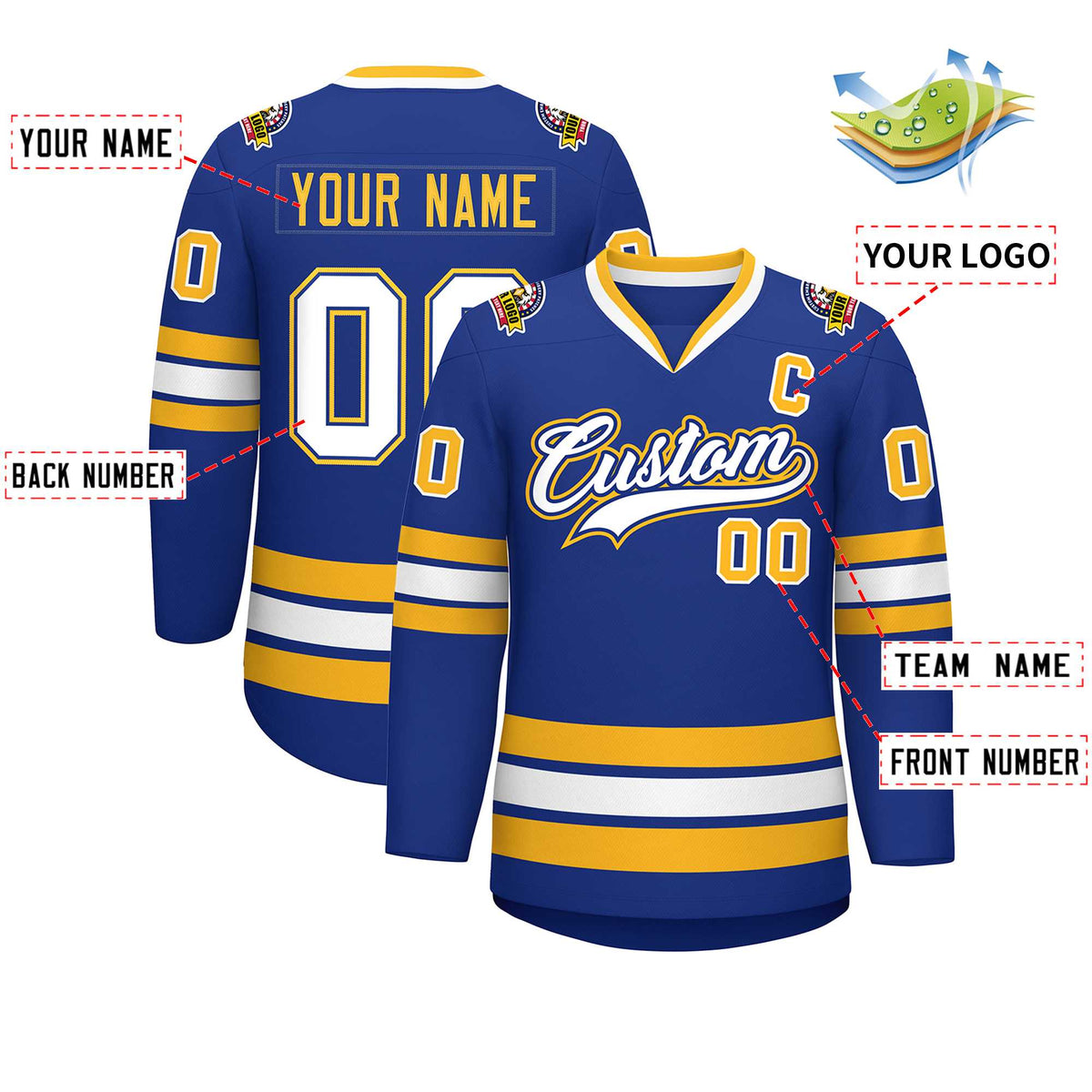 Custom Royal White Royal-Gold Classic Style Hockey Jersey | KXKSHOP