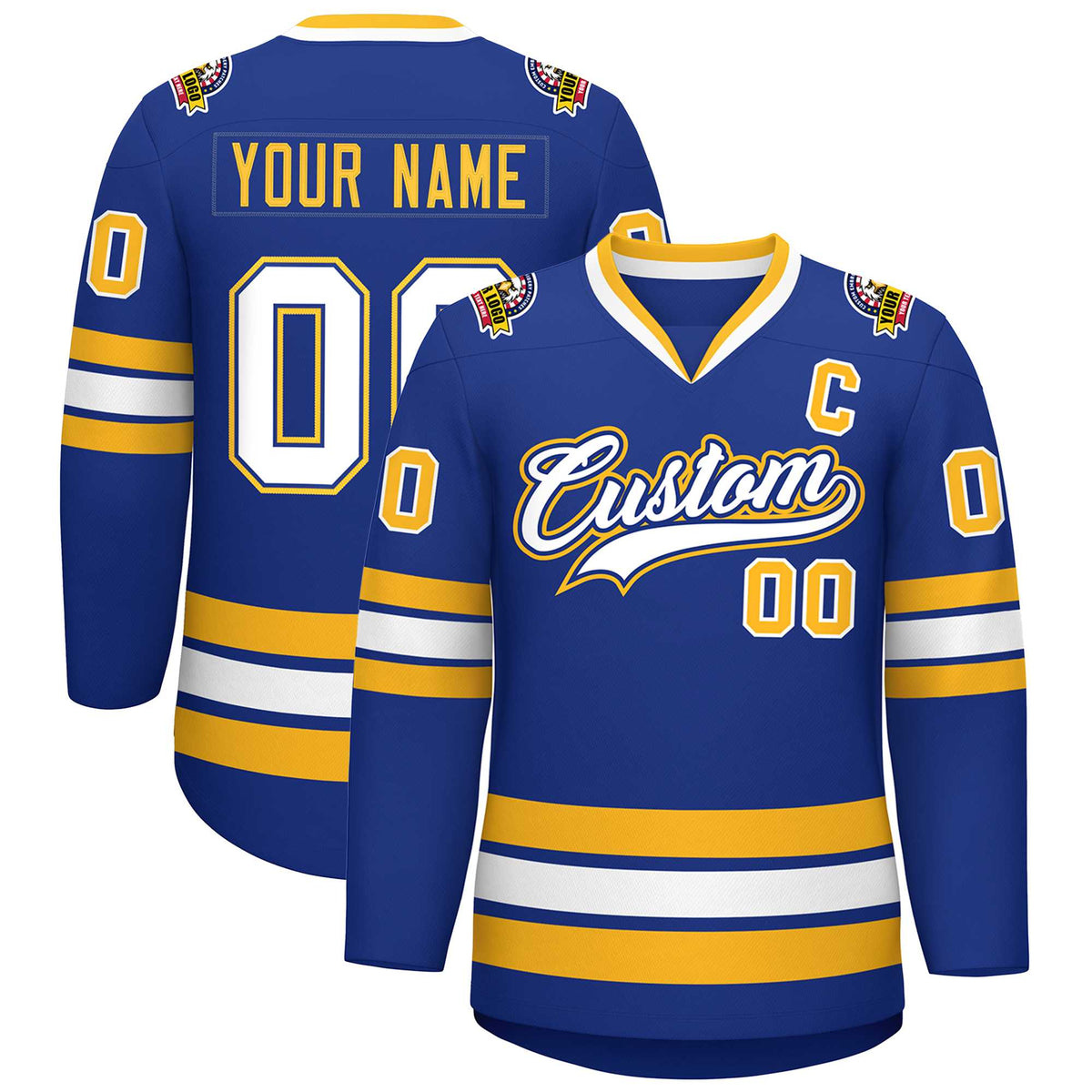 Custom Royal White Royal-Gold Classic Style Hockey Jersey | KXKSHOP