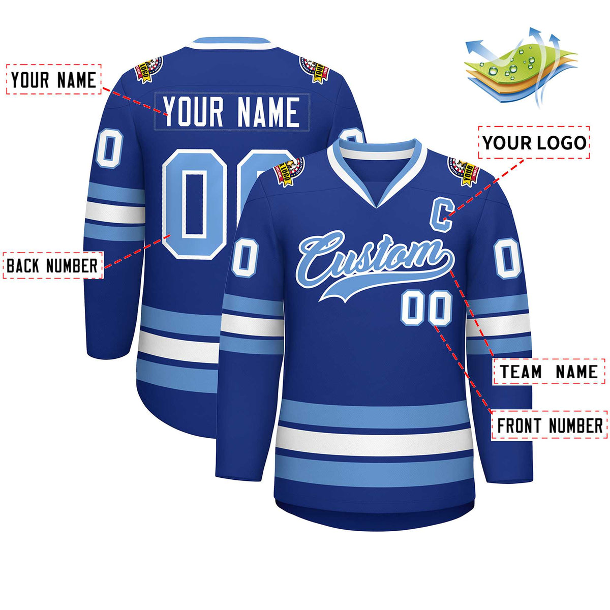 Custom Royal Light Blue-White Classic Style Hockey Jersey | KXKSHOP