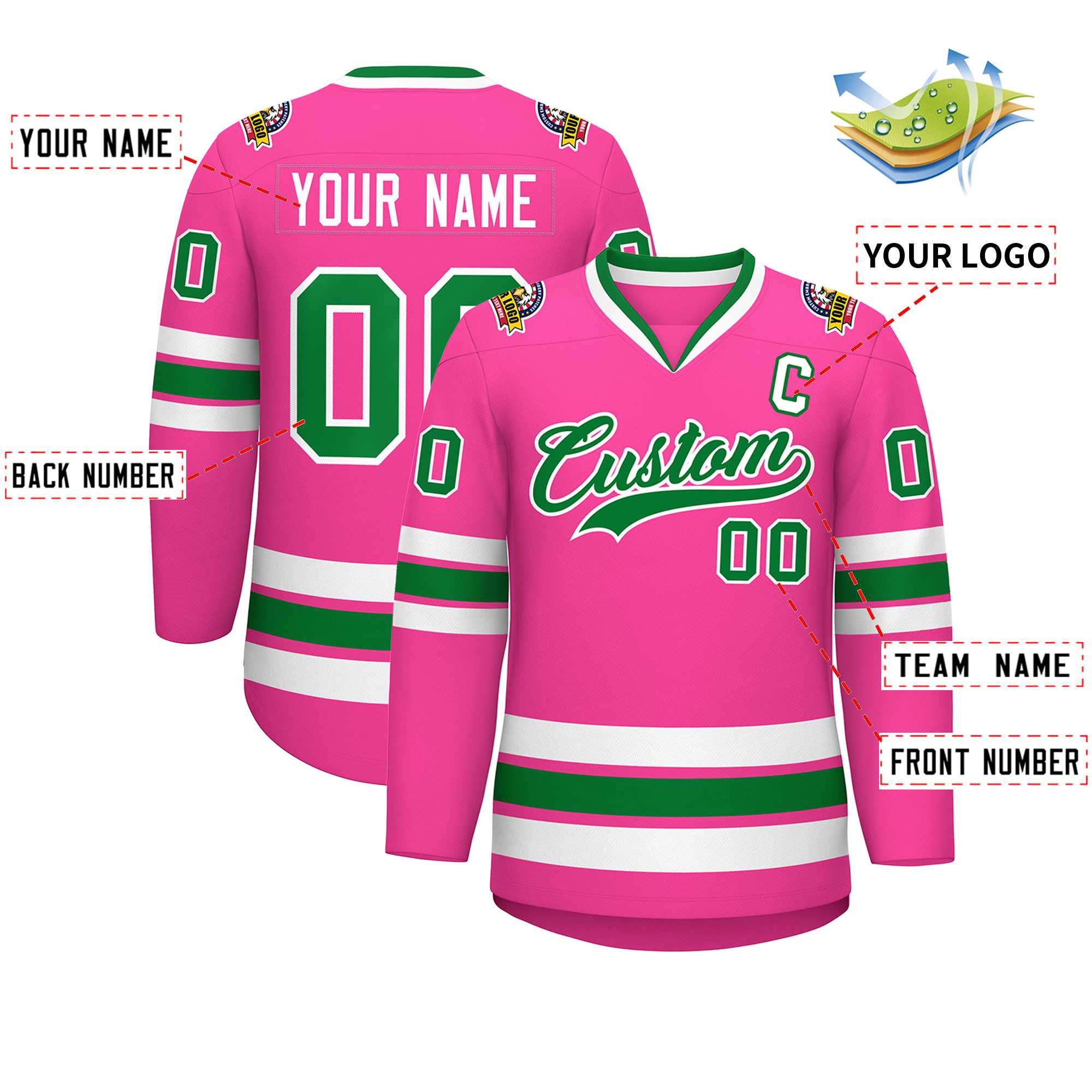 Custom Pink Kelly Green-White Classic Style Hockey Jersey | KXKSHOP