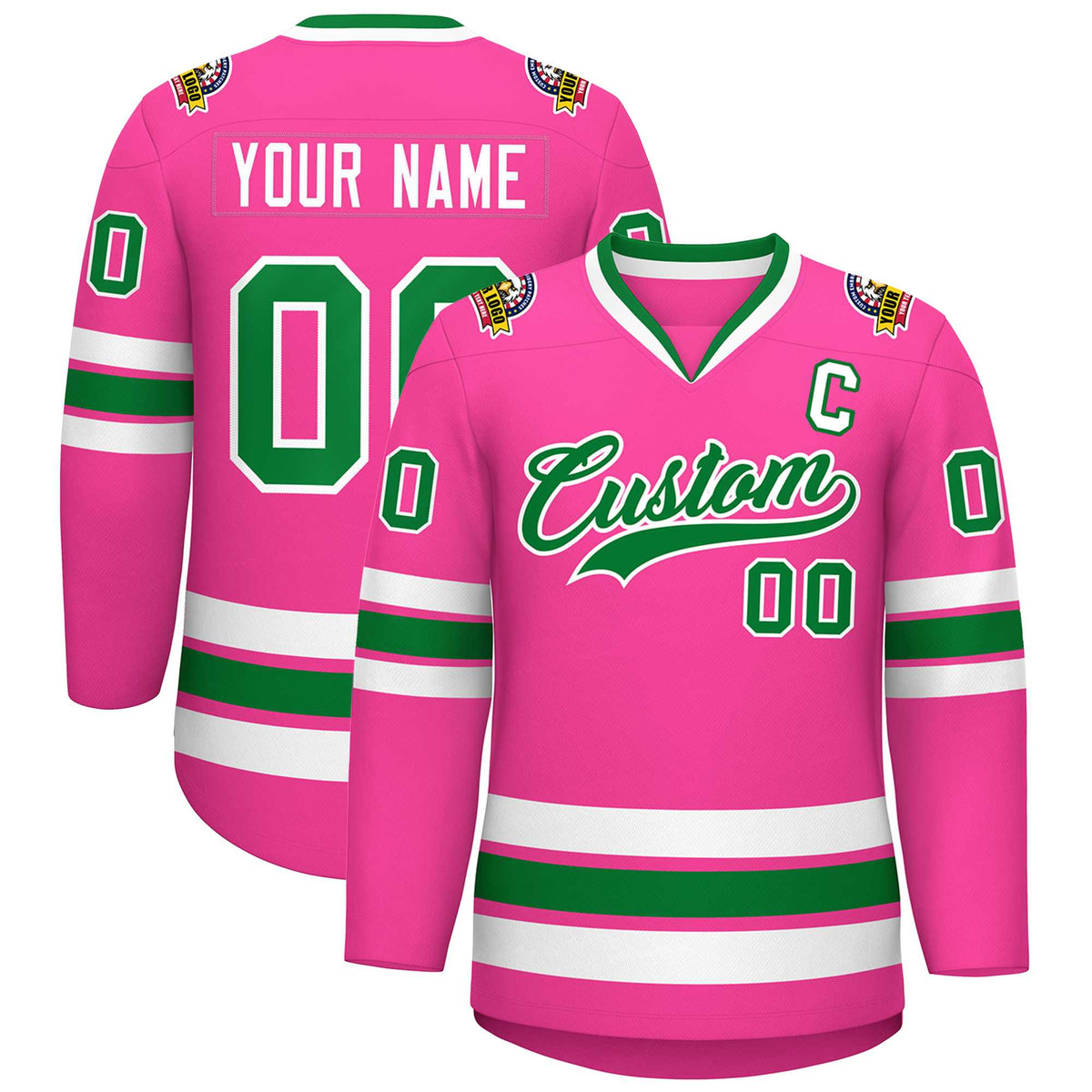 Custom Pink Kelly Green-White Classic Style Hockey Jersey | KXKSHOP