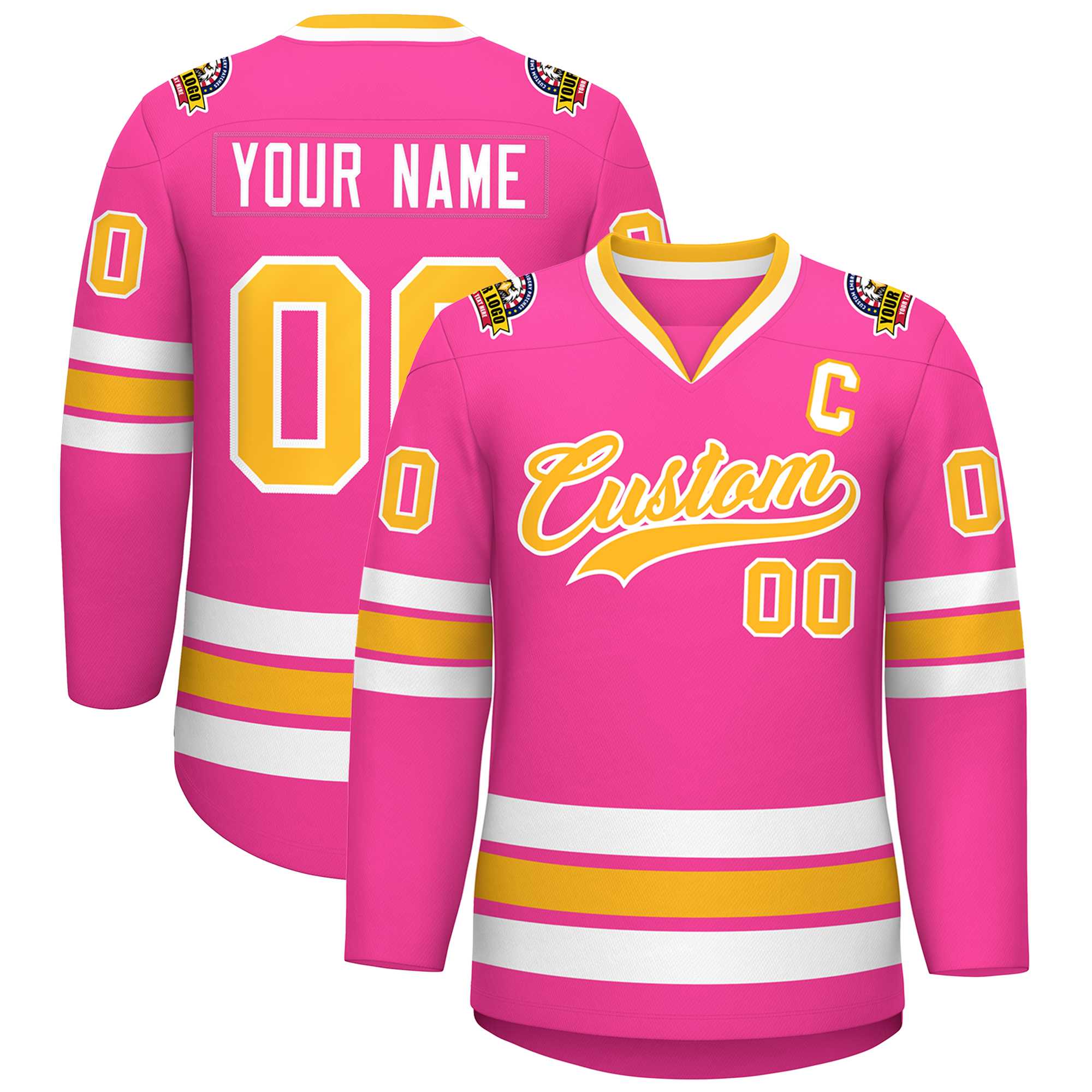 Custom Pink Gold-White Classic Style Hockey Jersey | KXKSHOP