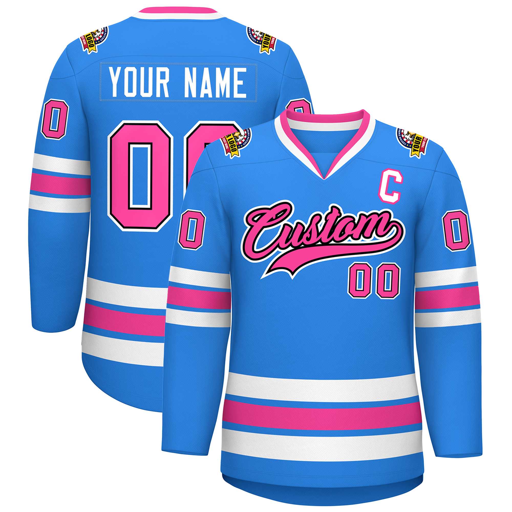 Custom Powder Blue Pink Black-White Classic Style Hockey Jersey | KXKSHOP