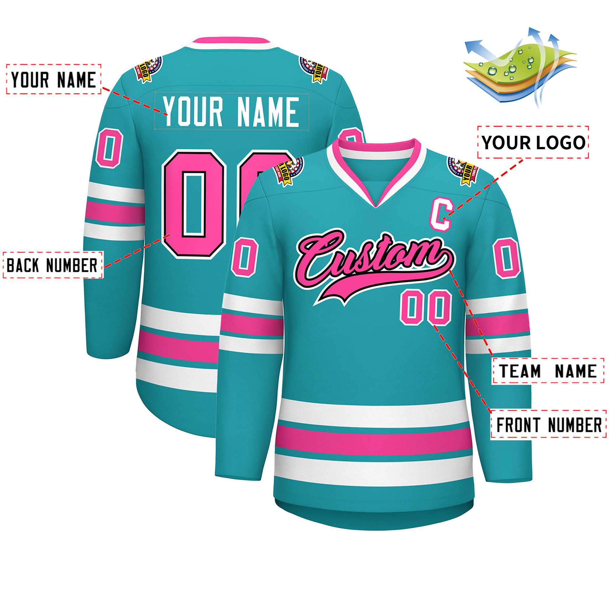 Custom Aqua Pink Navy-White Classic Style Hockey Jersey | KXKSHOP