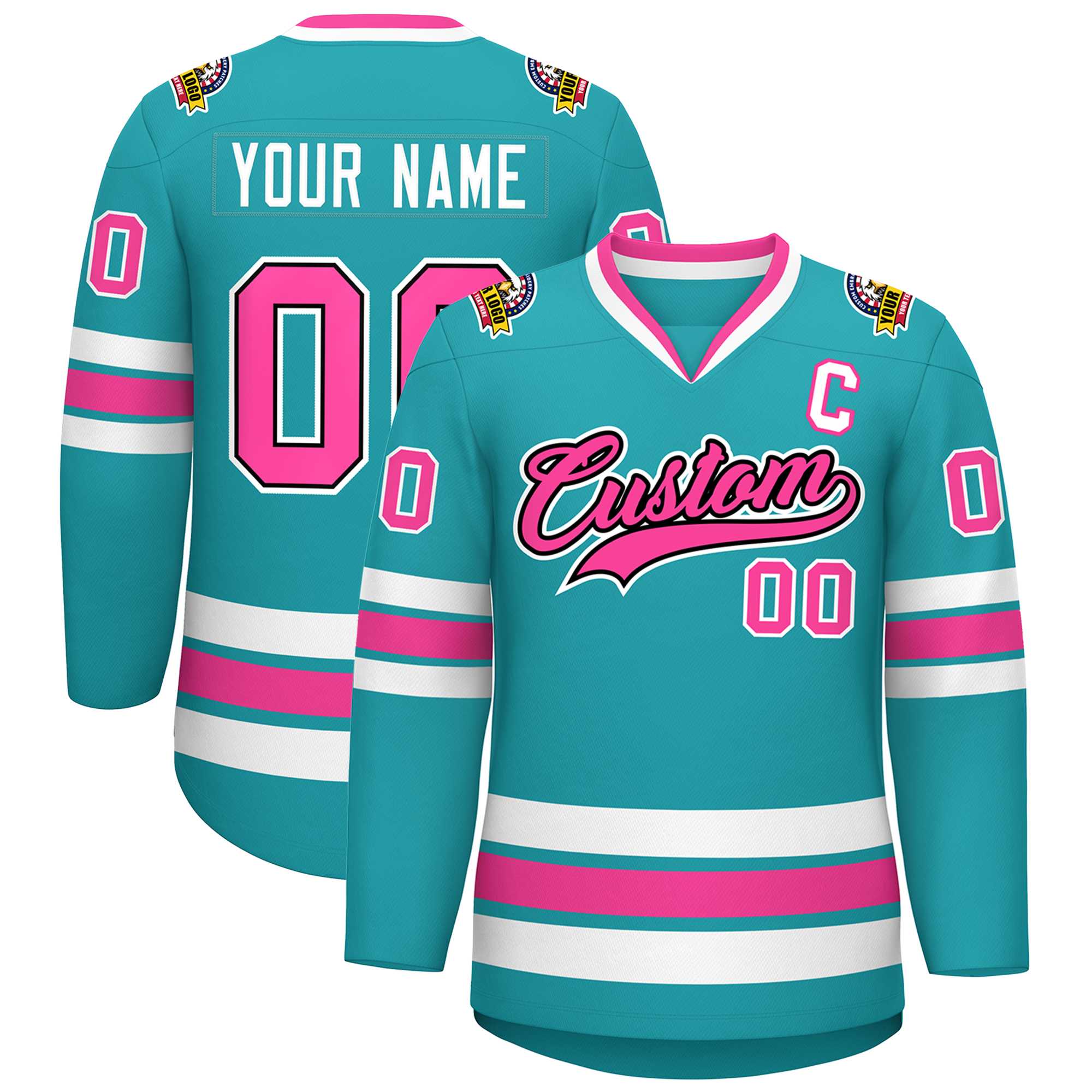 Custom Aqua Pink Navy-White Classic Style Hockey Jersey | KXKSHOP