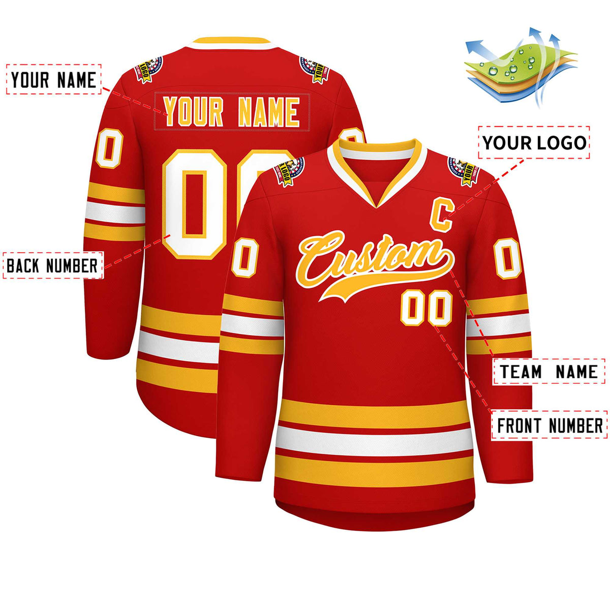 Custom Red Gold-White Classic Style Hockey Jersey | KXKSHOP