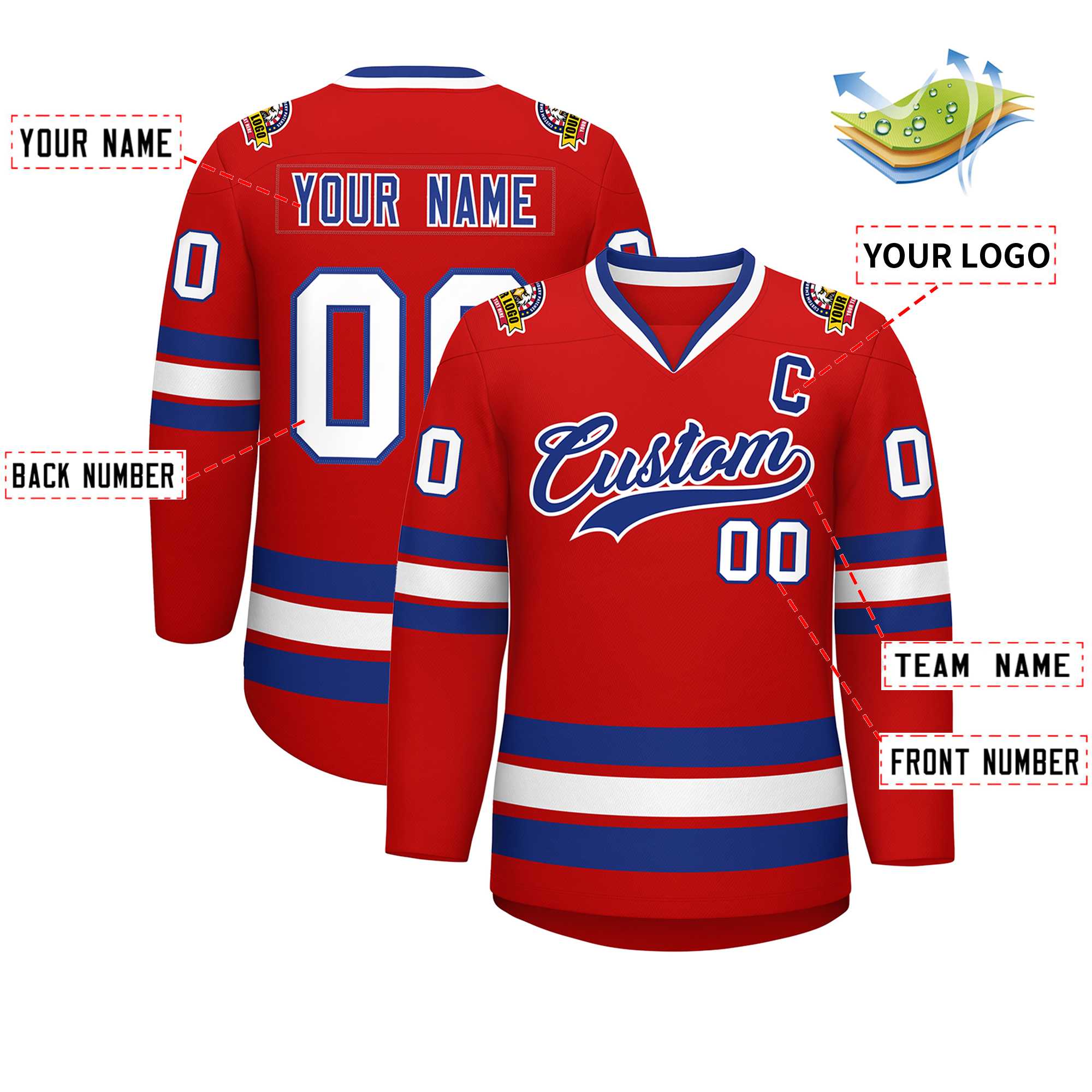 Custom Red Royal-White Classic Style Hockey Jersey | KXKSHOP