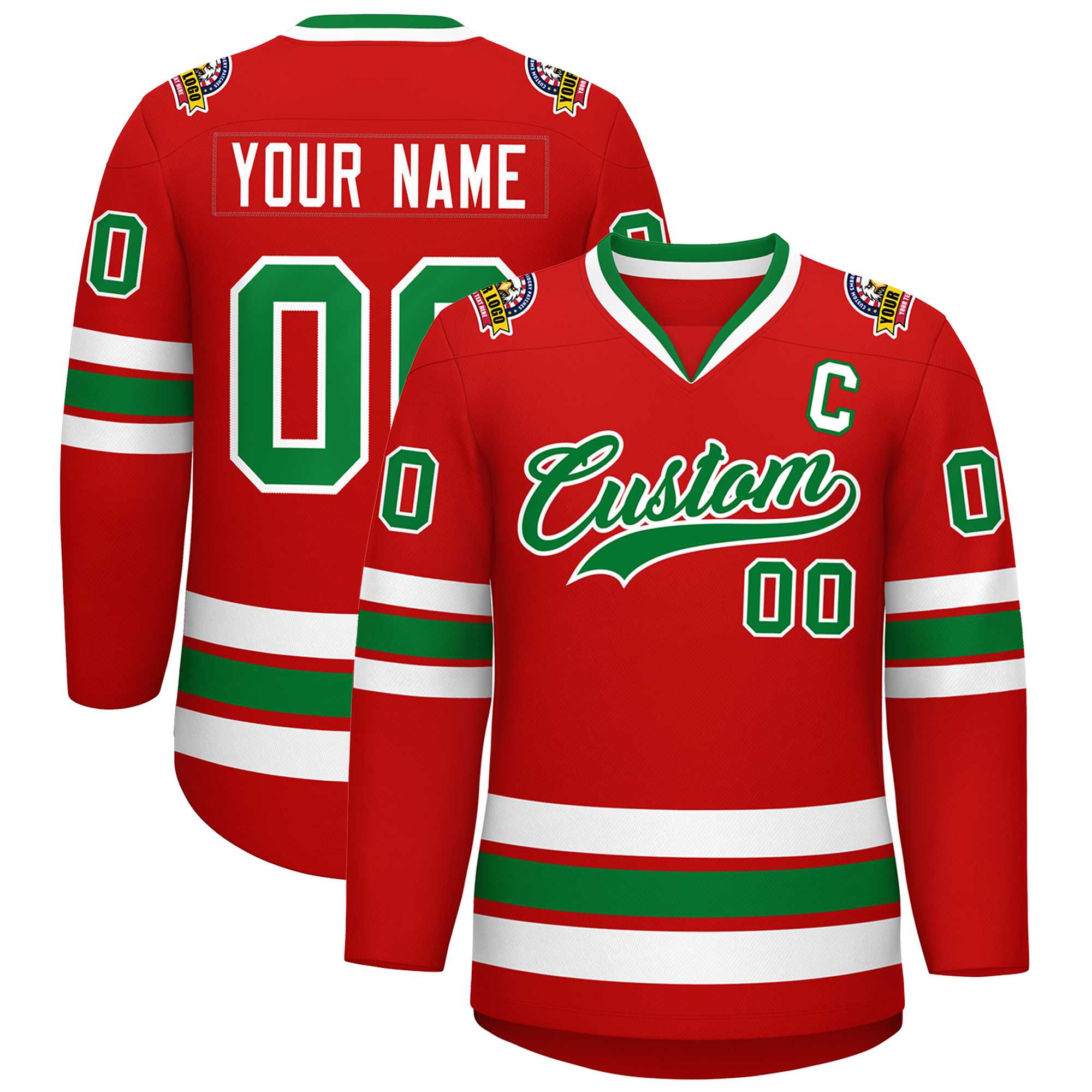 Custom Red Kelly Green-White Classic Style Hockey Jersey | KXKSHOP