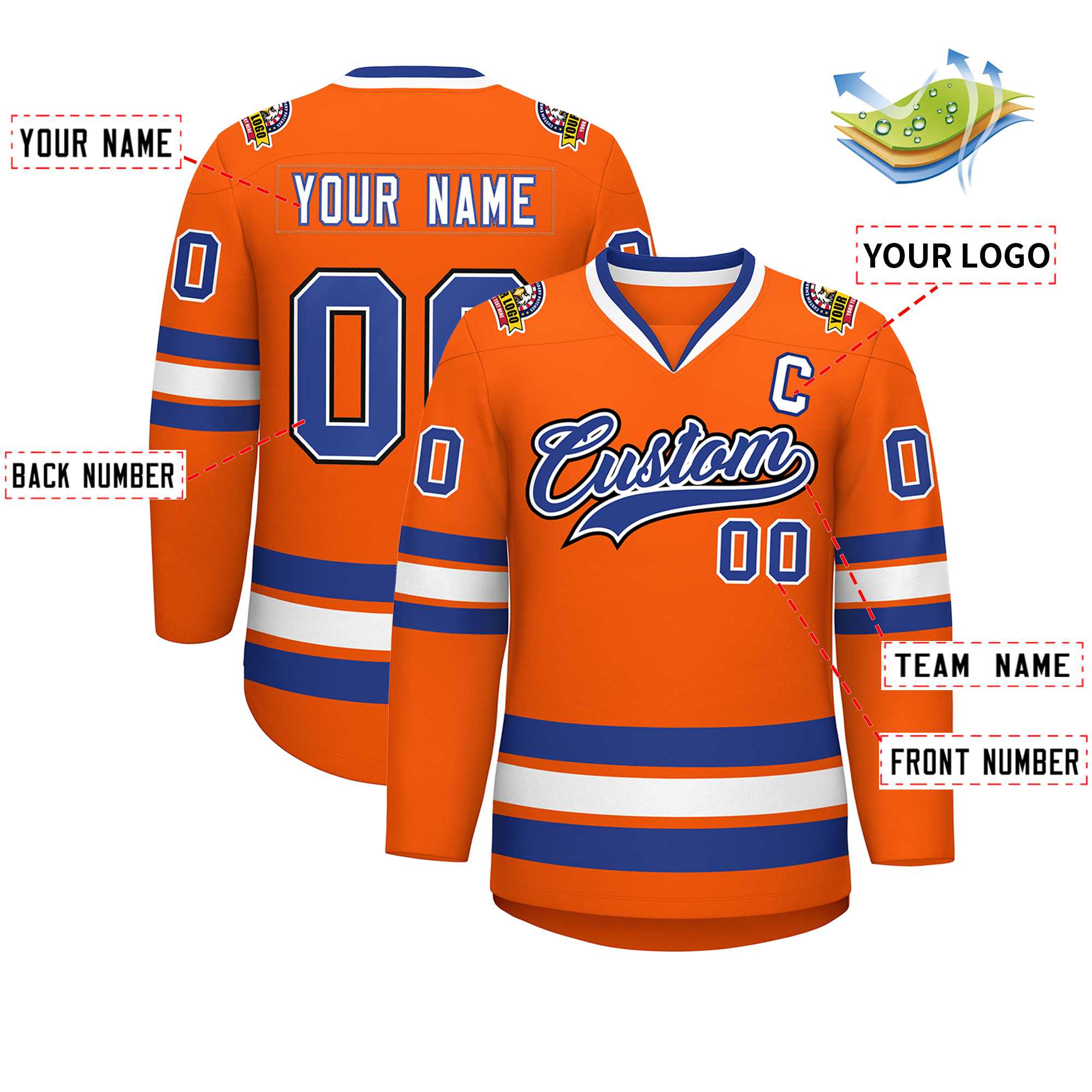 Custom Orange Royal White-Black Classic Style Hockey Jersey | KXKSHOP