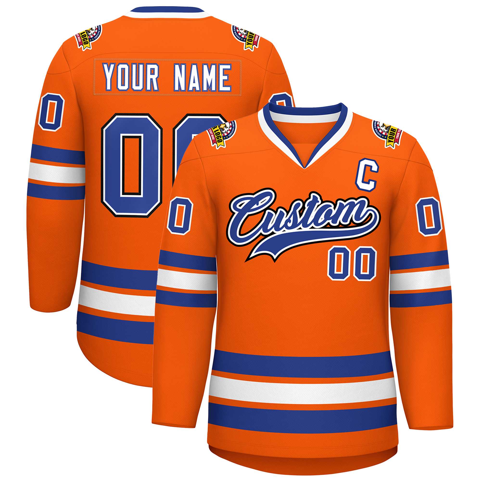 Custom Orange Royal White-Black Classic Style Hockey Jersey | KXKSHOP