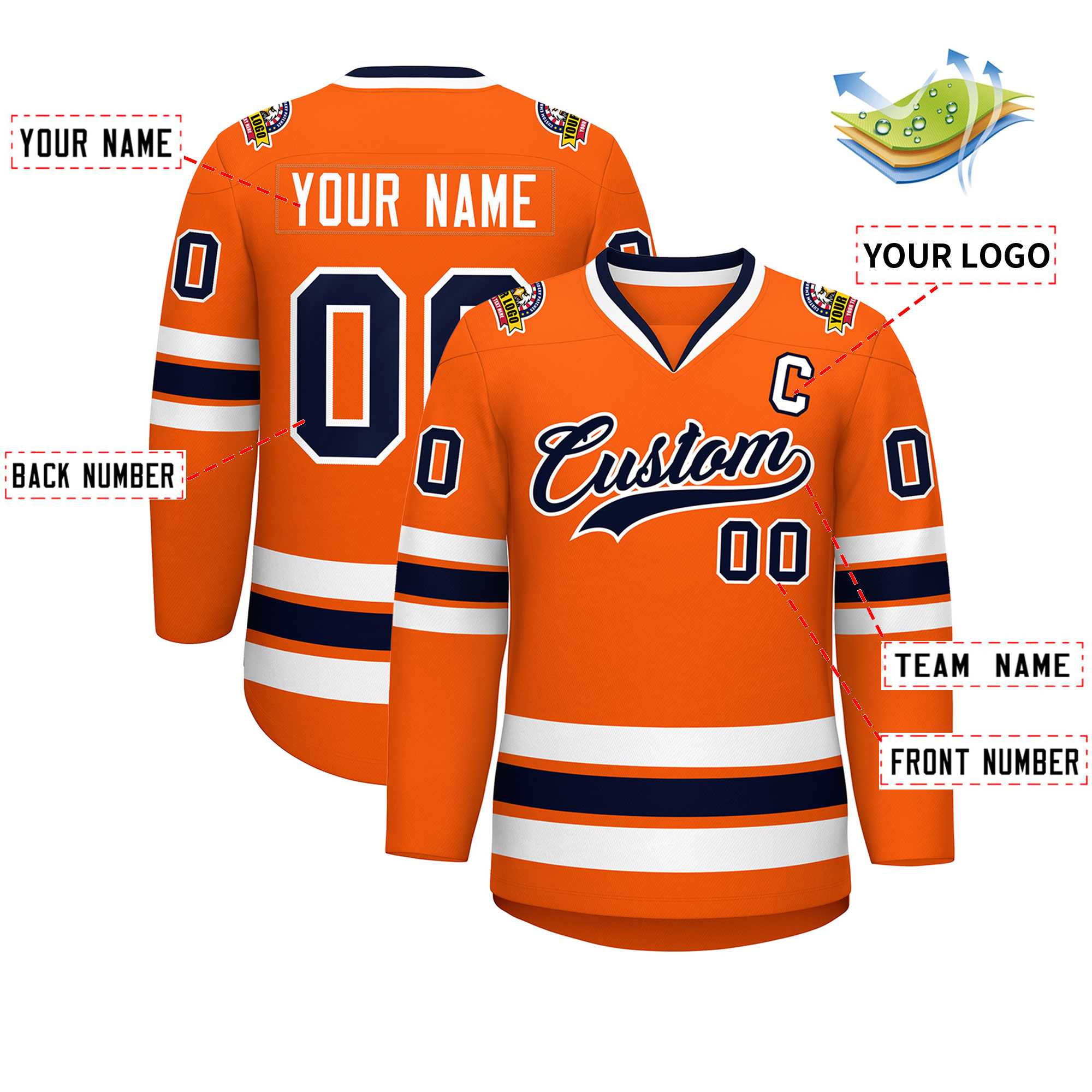 Custom Orange Navy-White Classic Style Hockey Jersey | KXKSHOP