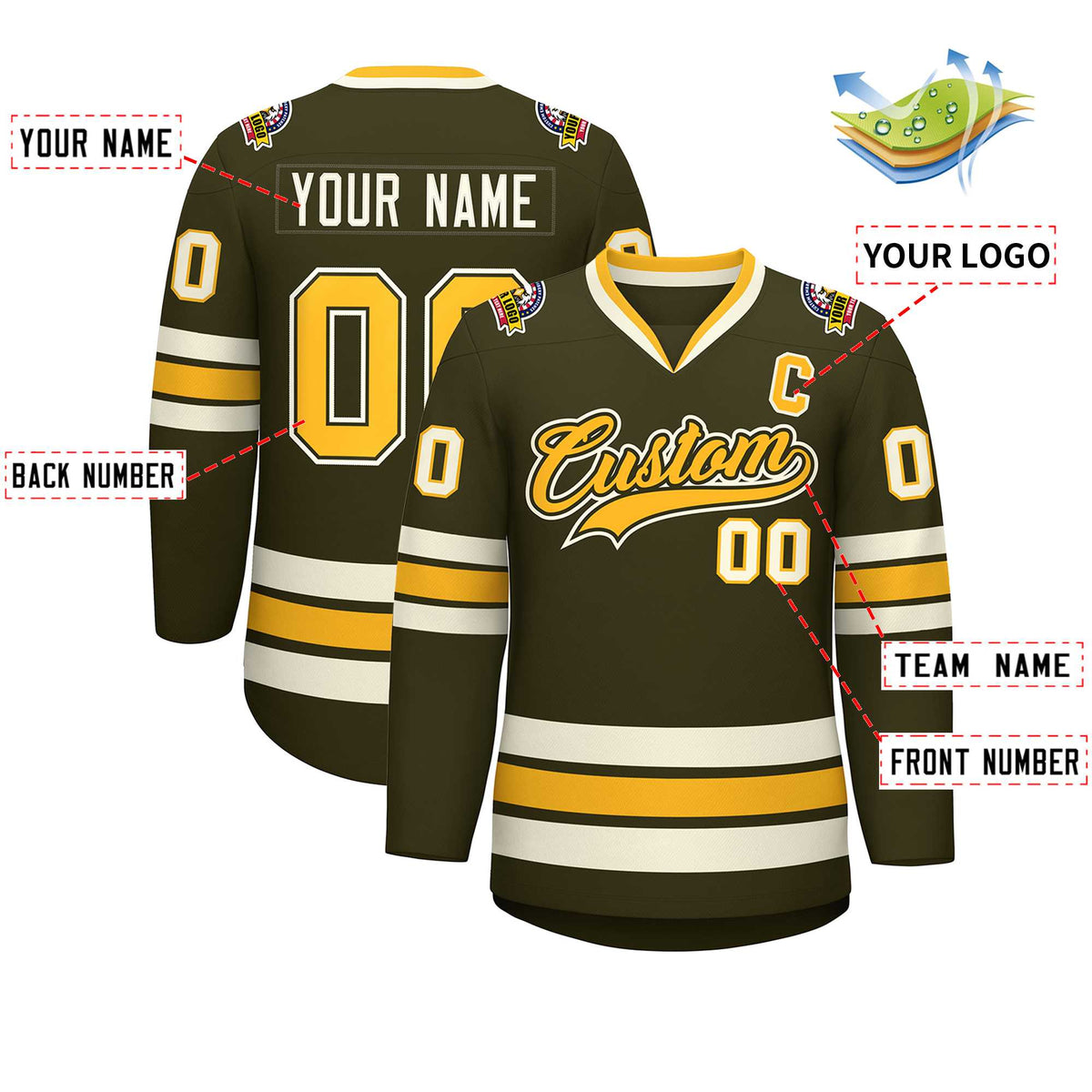 Custom Olive Gold Olive-Khaki Classic Style Hockey Jersey | KXKSHOP