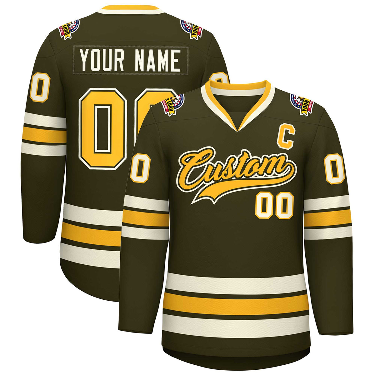 Custom Olive Gold Olive-Khaki Classic Style Hockey Jersey | KXKSHOP