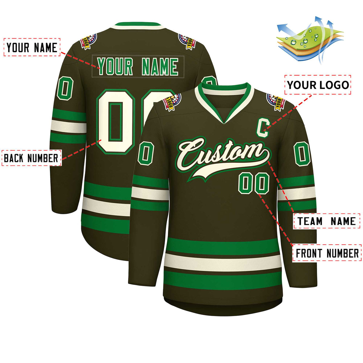 Custom Olive Khaki Olive-Kelly Green Classic Style Hockey Jersey | KXKSHOP