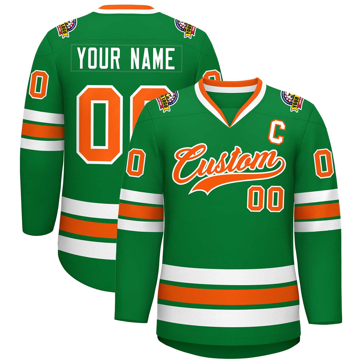 Custom Kelly Green Orange-White Classic Style Hockey Jersey | KXKSHOP