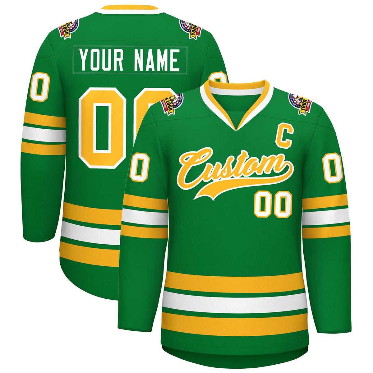 Custom Kelly Green Gold-White Classic Style Hockey Jersey | KXKSHOP
