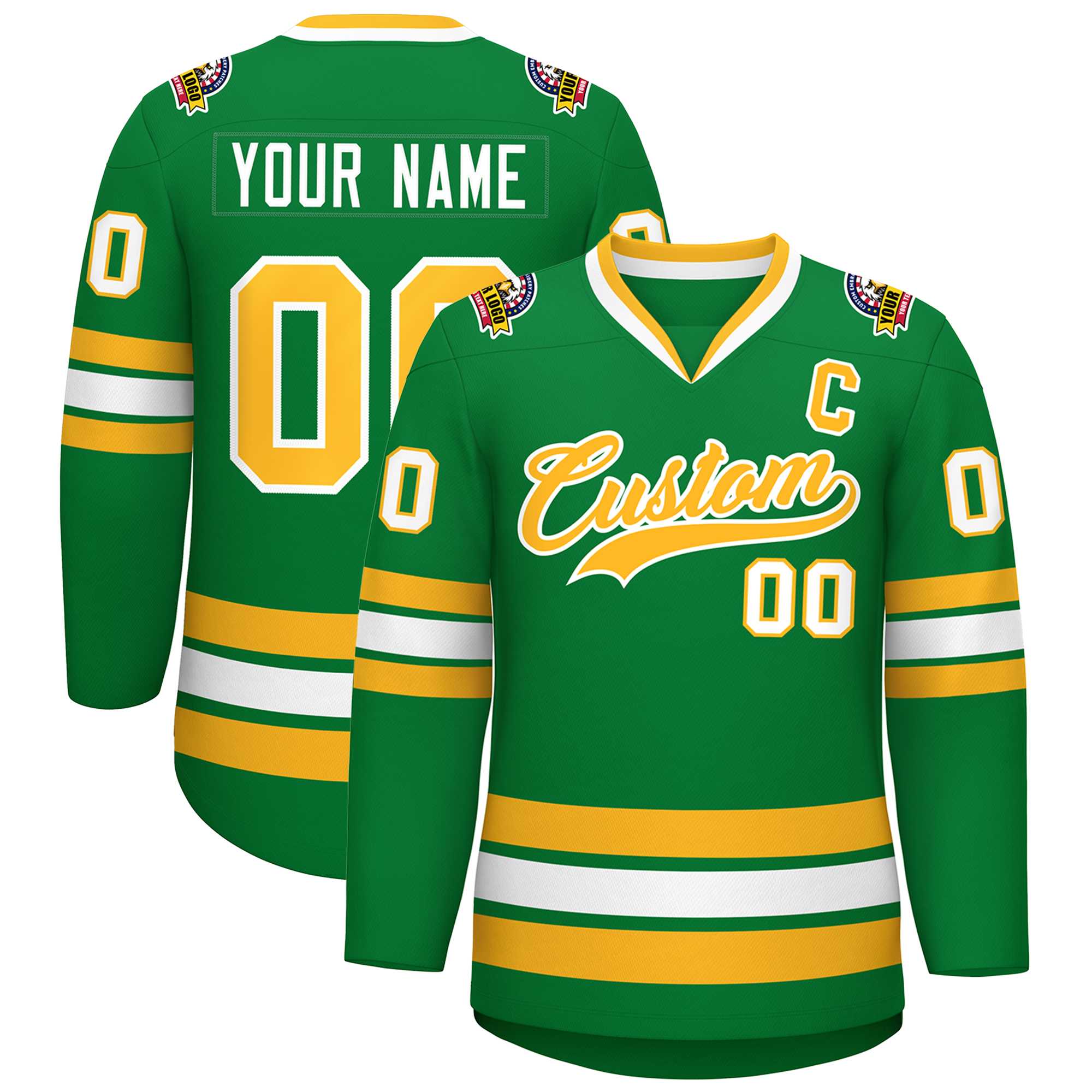 Custom Kelly Green Gold-White Classic Style Hockey Jersey | KXKSHOP