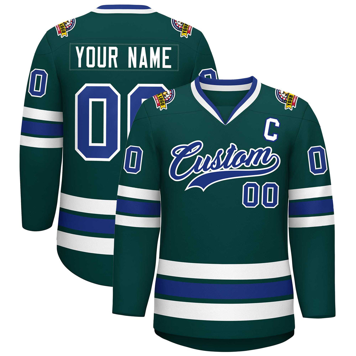 Custom Midnight Green Royal-White Classic Style Hockey Jersey | KXKSHOP