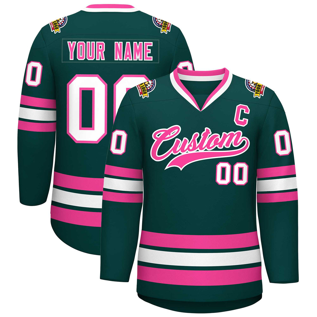 Custom Midnight Green Pink-White Classic Style Hockey Jersey | KXKSHOP