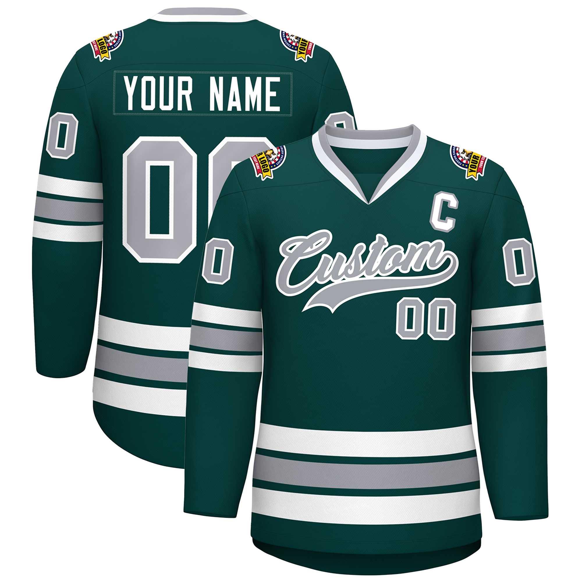 Custom Midnight Green Gray-White Classic Style Hockey Jersey | KXKSHOP