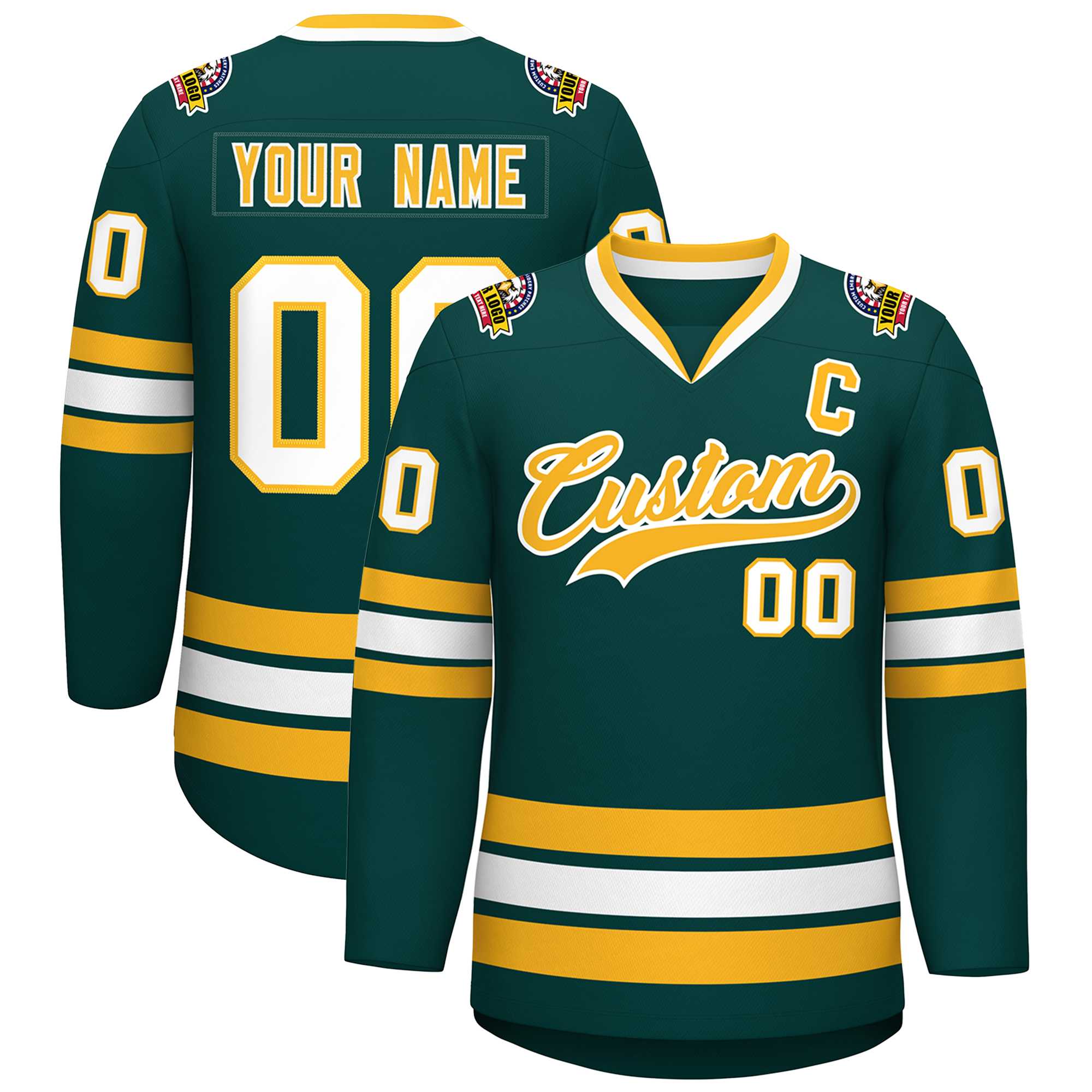 Custom Midnight Green Gold-White Classic Style Hockey Jersey | KXKSHOP