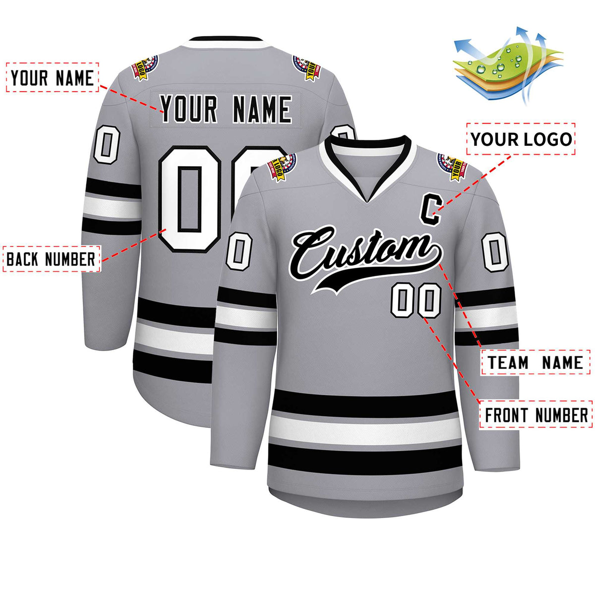Custom Gray Black-White Classic Style Hockey Jersey | KXKSHOP