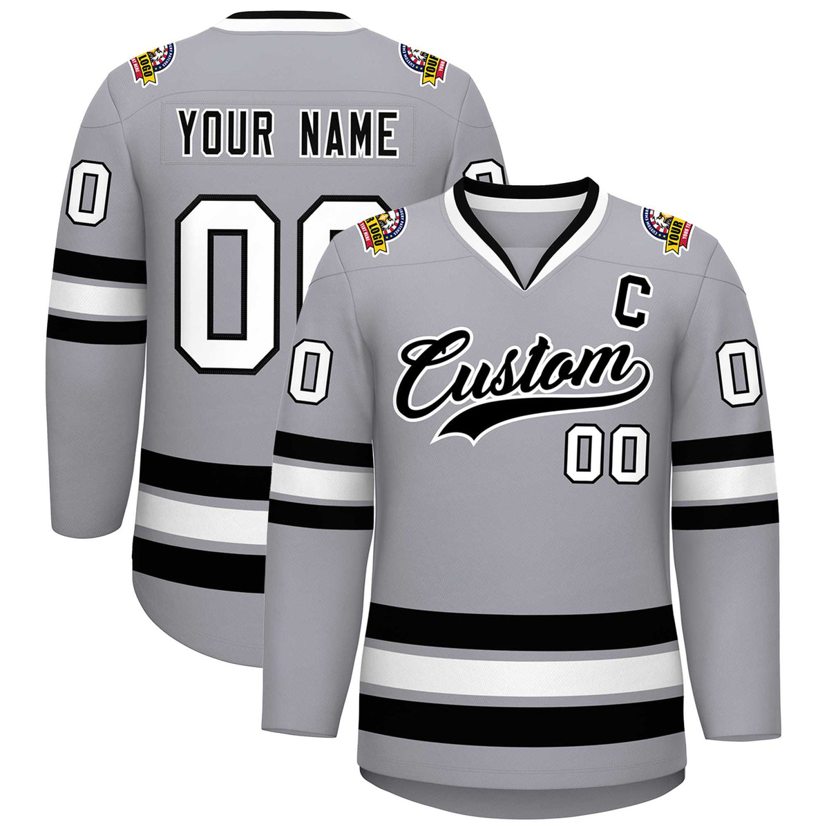 Custom Gray Black-White Classic Style Hockey Jersey | KXKSHOP