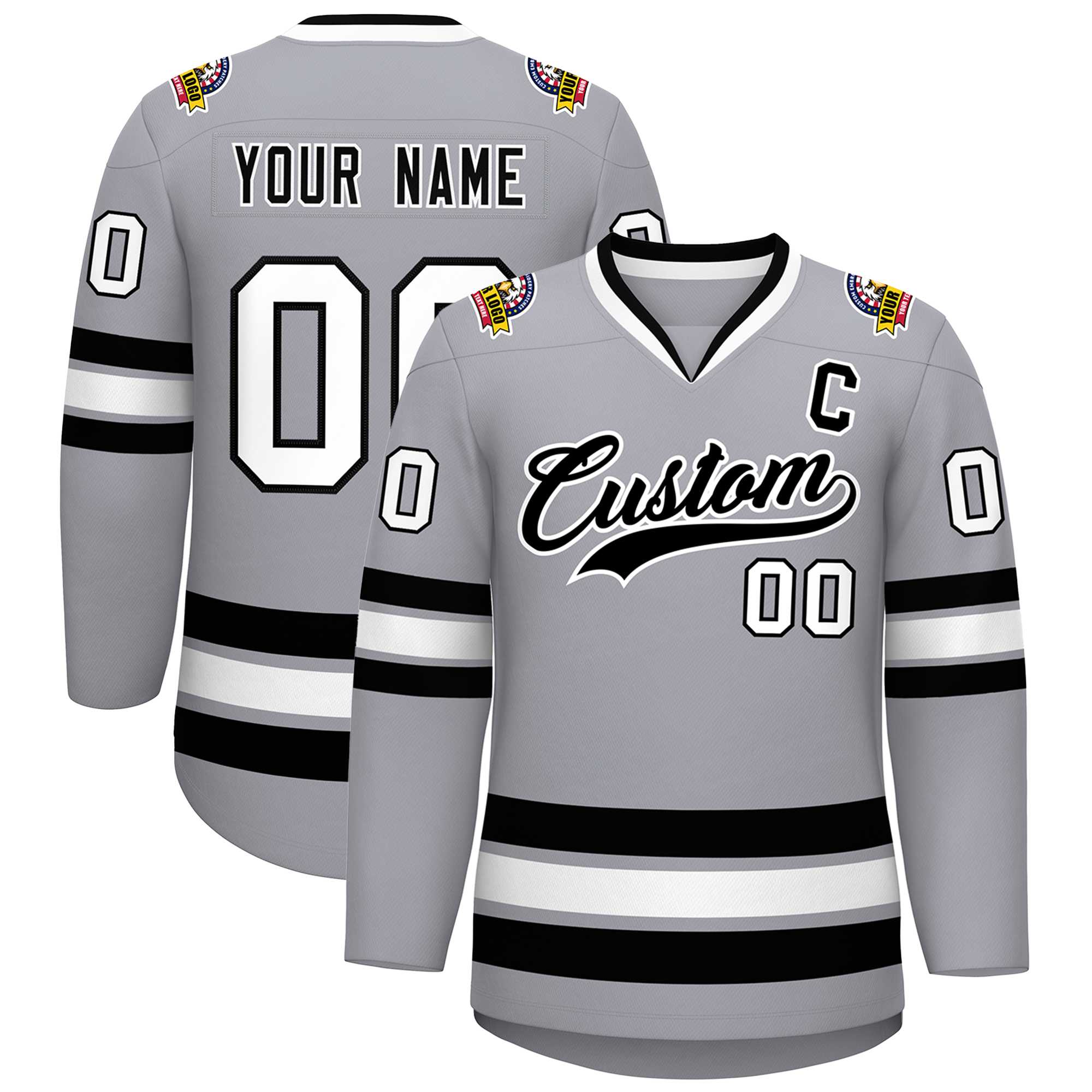 Custom Gray Black-White Classic Style Hockey Jersey | KXKSHOP