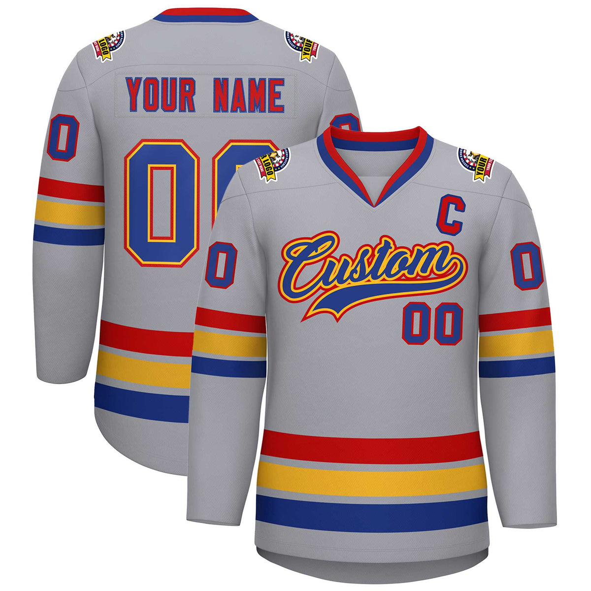 Custom Gray Royal Gold-Red Classic Style Hockey Jersey | KXKSHOP