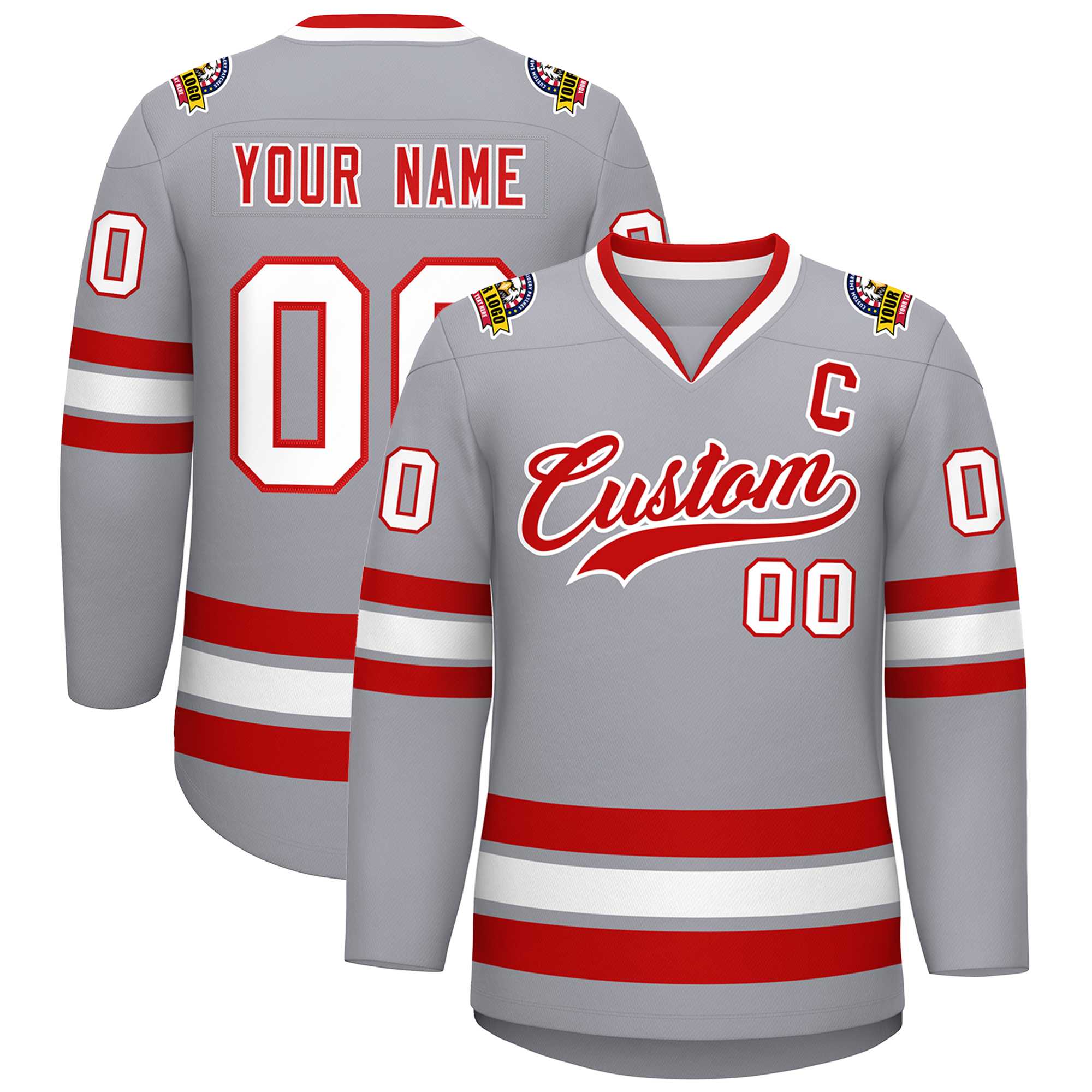 Custom Gray Red-White Classic Style Hockey Jersey | KXKSHOP
