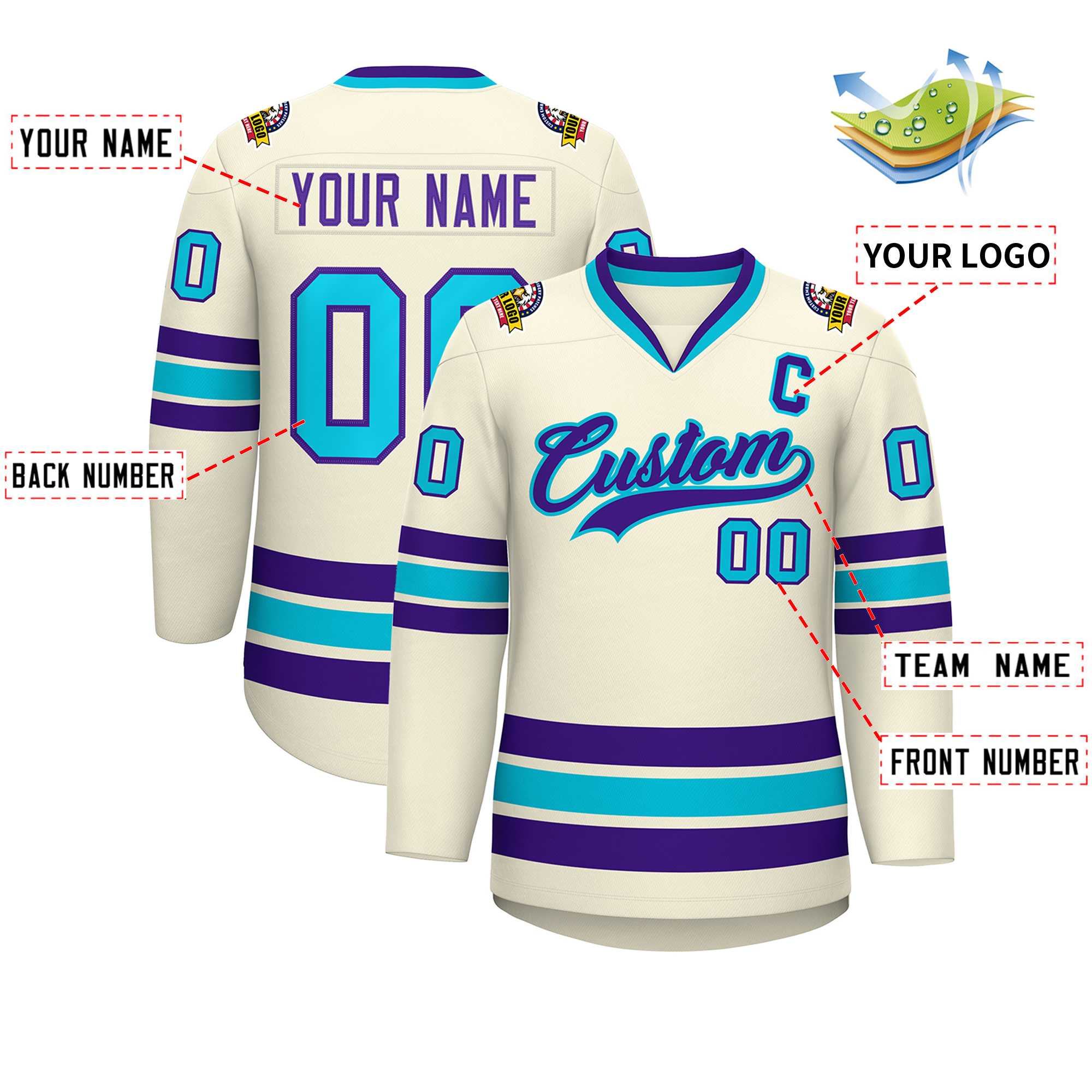 Custom Khaki Purple-Light Blue Classic Style Hockey Jersey | KXKSHOP