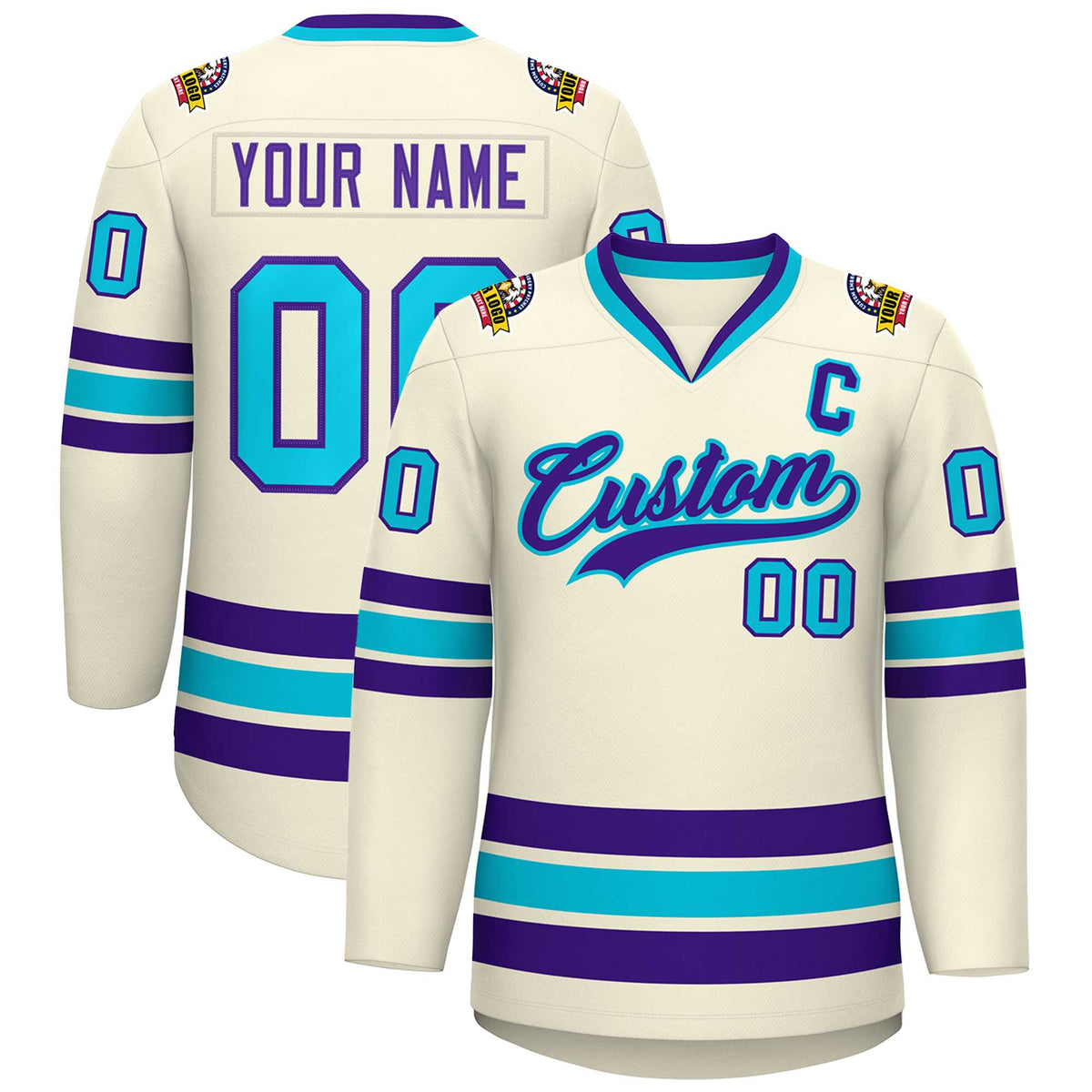 Custom Khaki Purple-Light Blue Classic Style Hockey Jersey | KXKSHOP