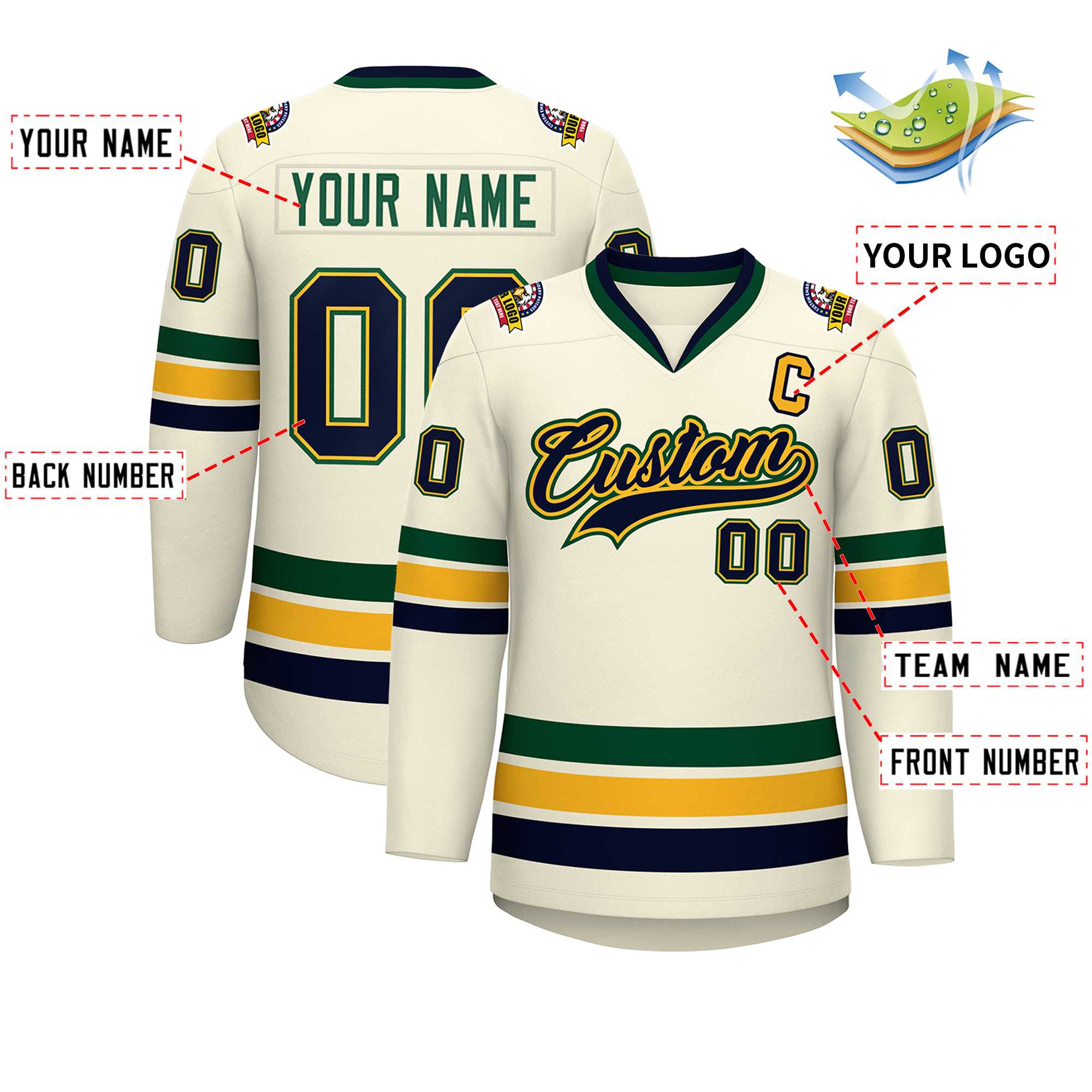 Custom Khaki Navy Gold-Green Classic Style Hockey Jersey | KXKSHOP