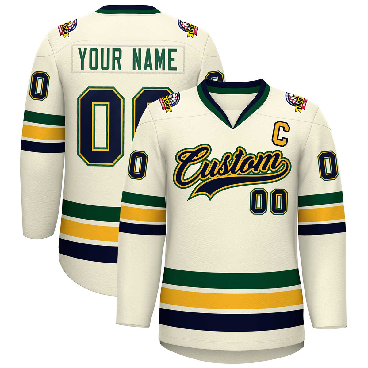 Custom Khaki Navy Gold-Green Classic Style Hockey Jersey | KXKSHOP