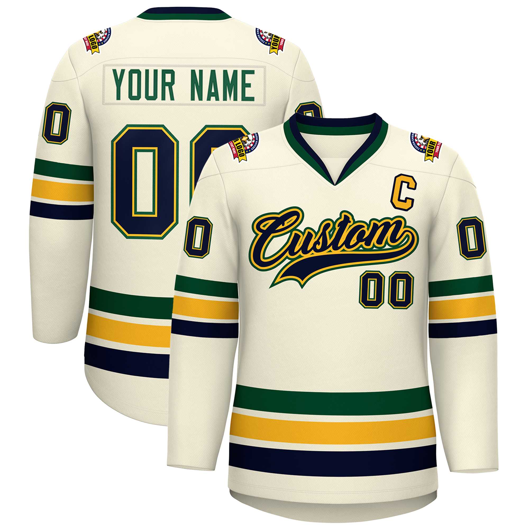 Custom Khaki Navy Gold-Green Classic Style Hockey Jersey | KXKSHOP