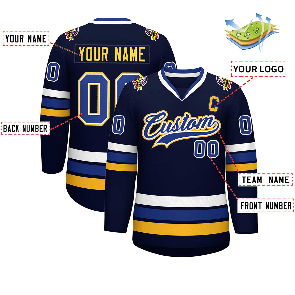 Custom Navy Royal White-Gold Classic Style Hockey Jersey | KXKSHOP