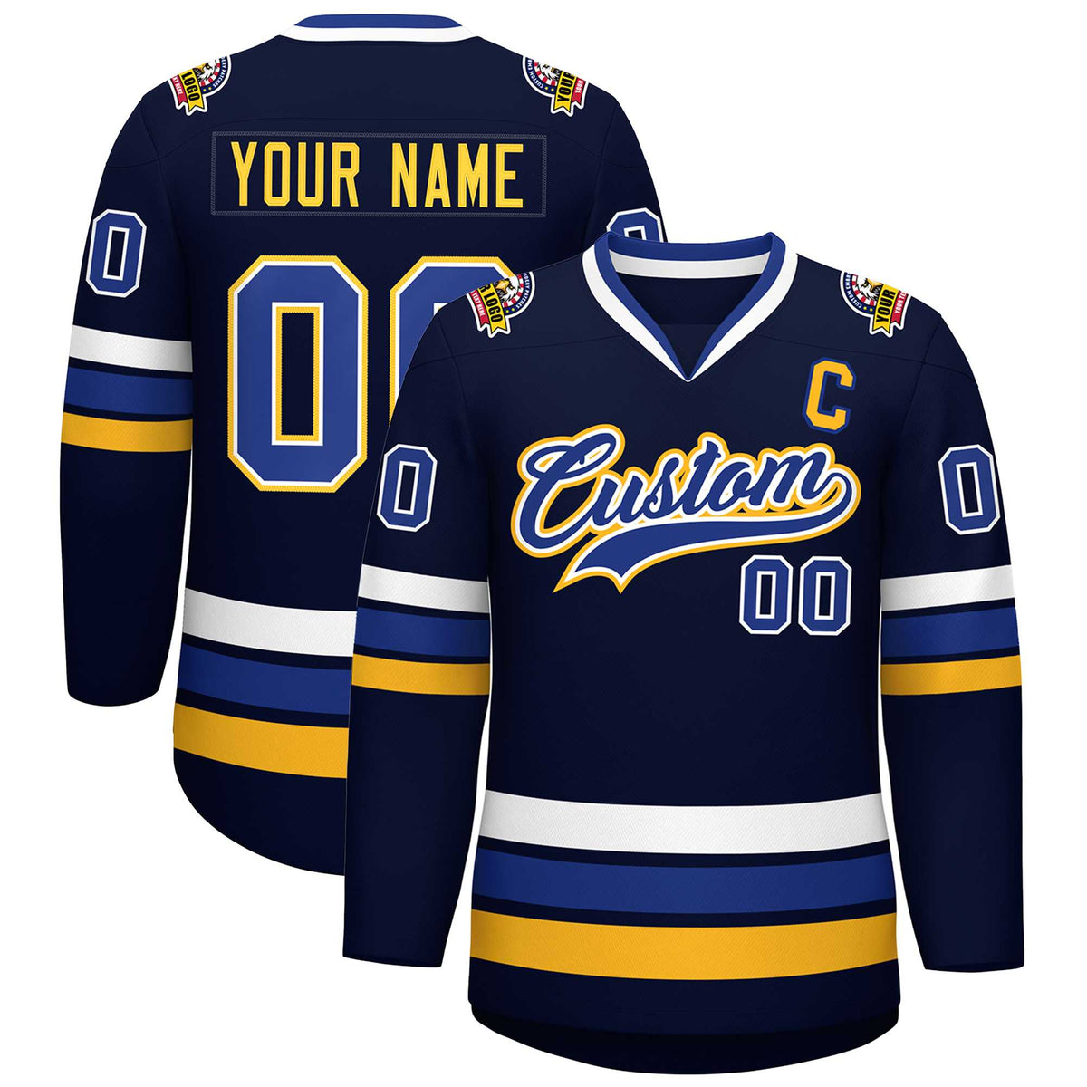 Custom Navy Royal White-Gold Classic Style Hockey Jersey | KXKSHOP