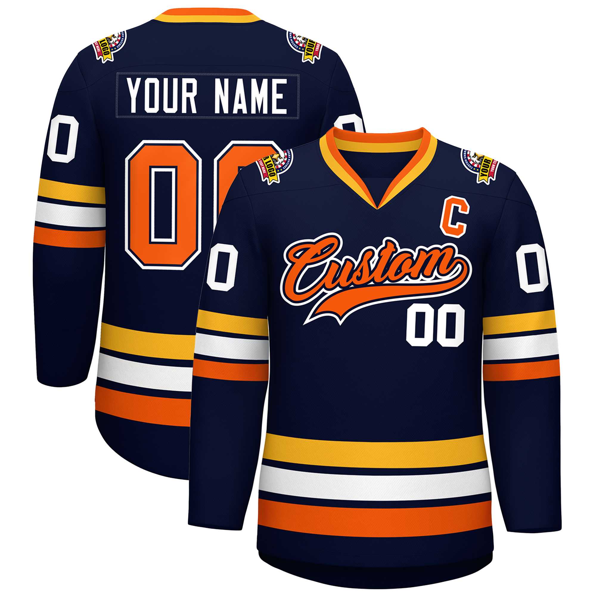 Custom Navy Orange Navy-White Classic Style Hockey Jersey | KXKSHOP