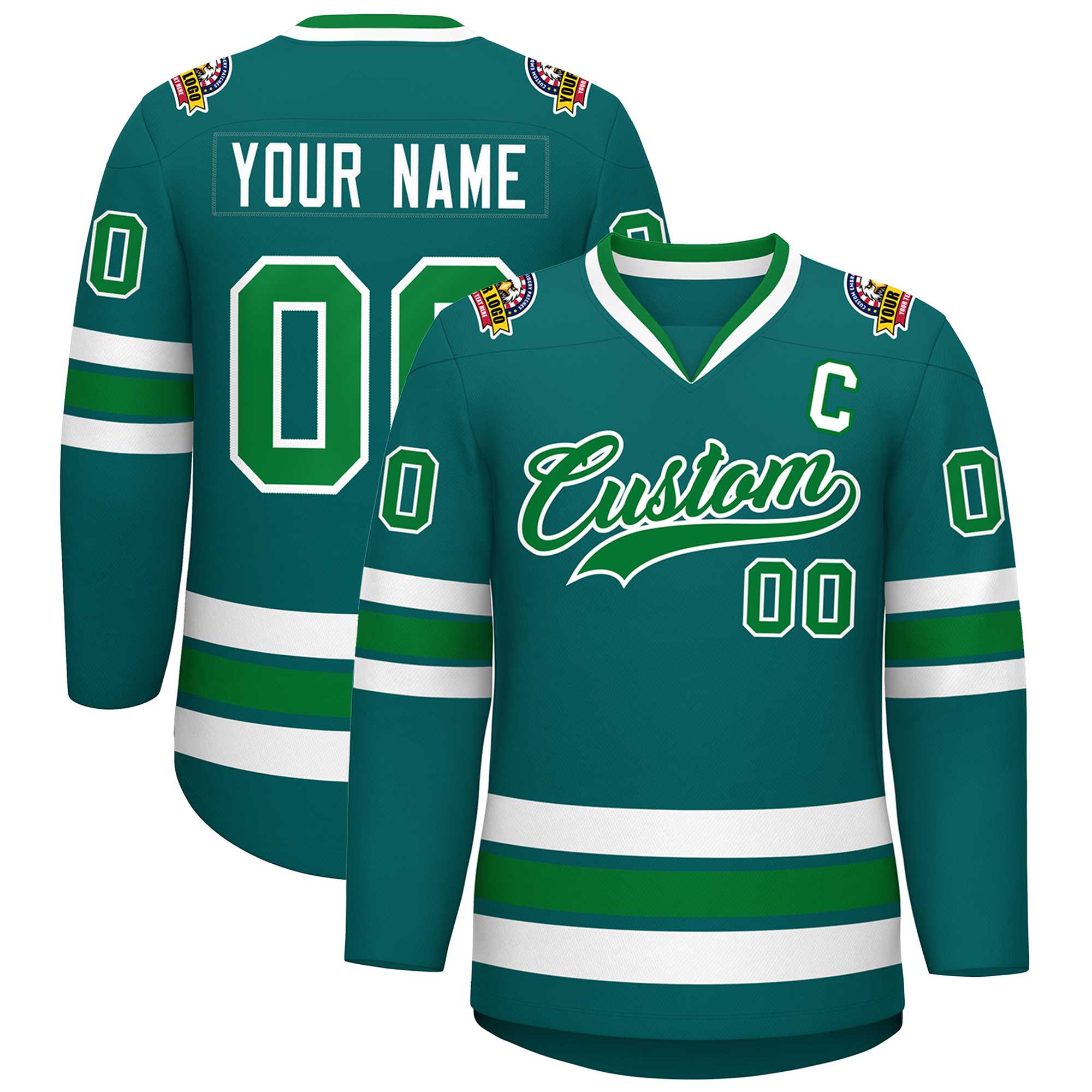 Custom Aqua Kelly Green-White Classic Style Hockey Jersey | KXKSHOP