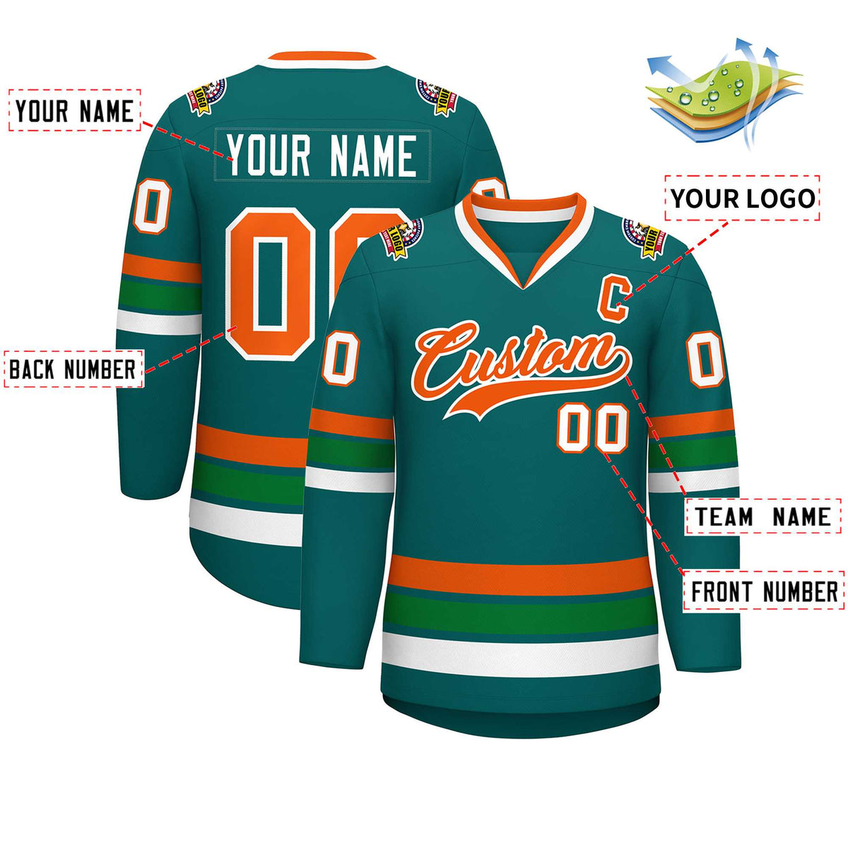 Custom Aqua Orange-White Classic Style Hockey Jersey | KXKSHOP