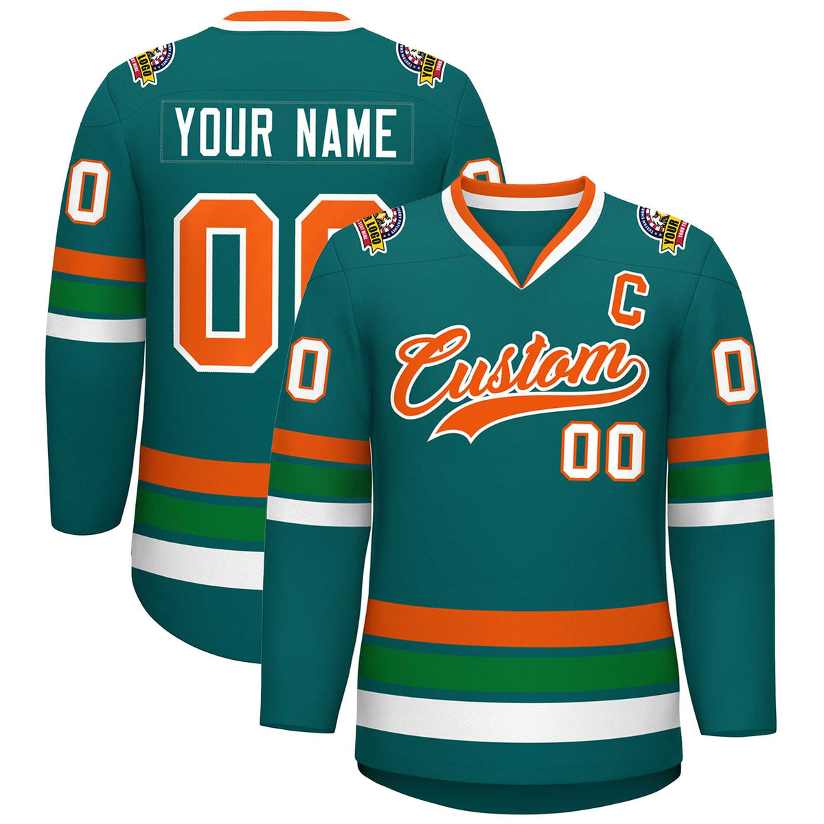 Custom Aqua Orange-White Classic Style Hockey Jersey | KXKSHOP
