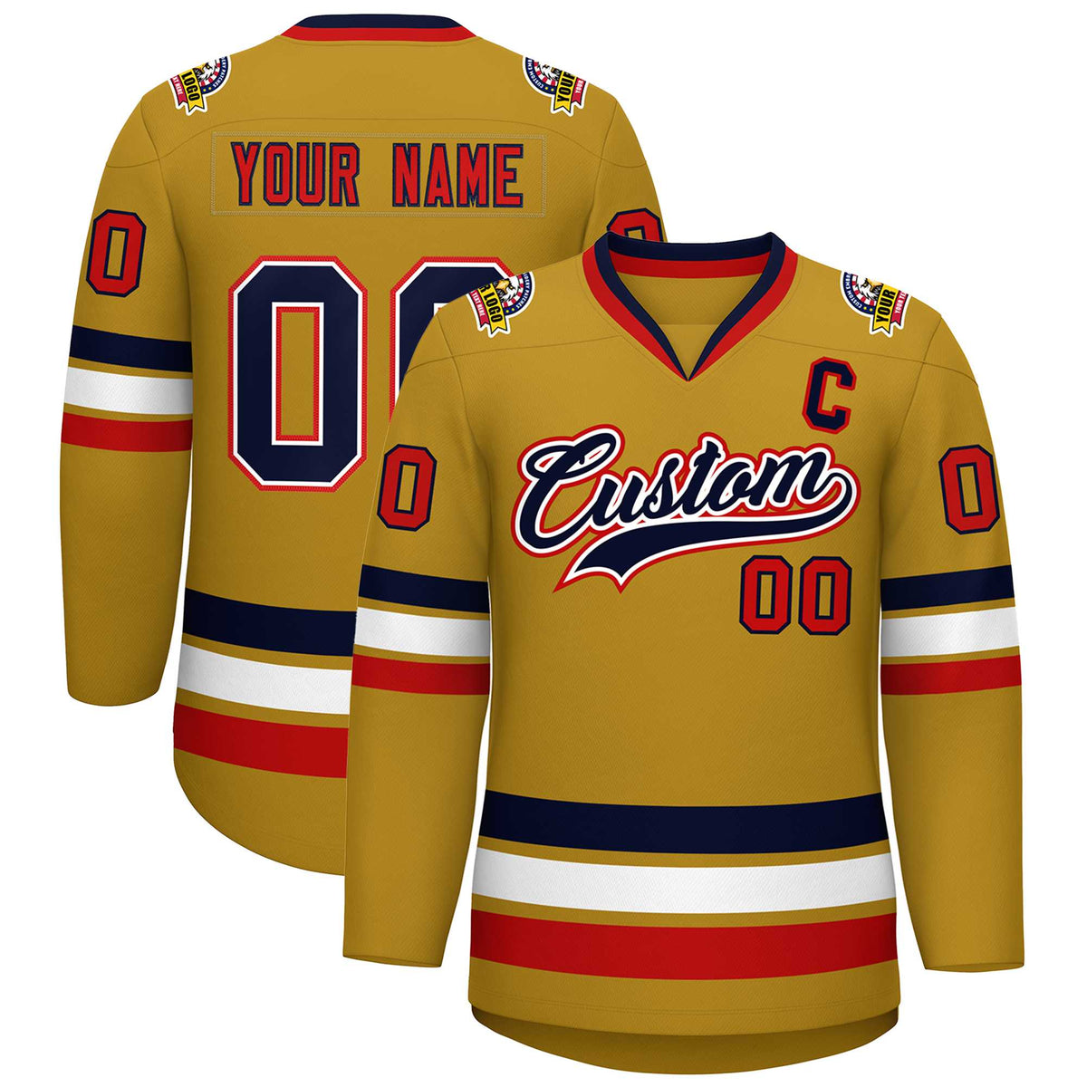 Custom Old Gold Navy White-Red Classic Style Hockey Jersey | KXKSHOP