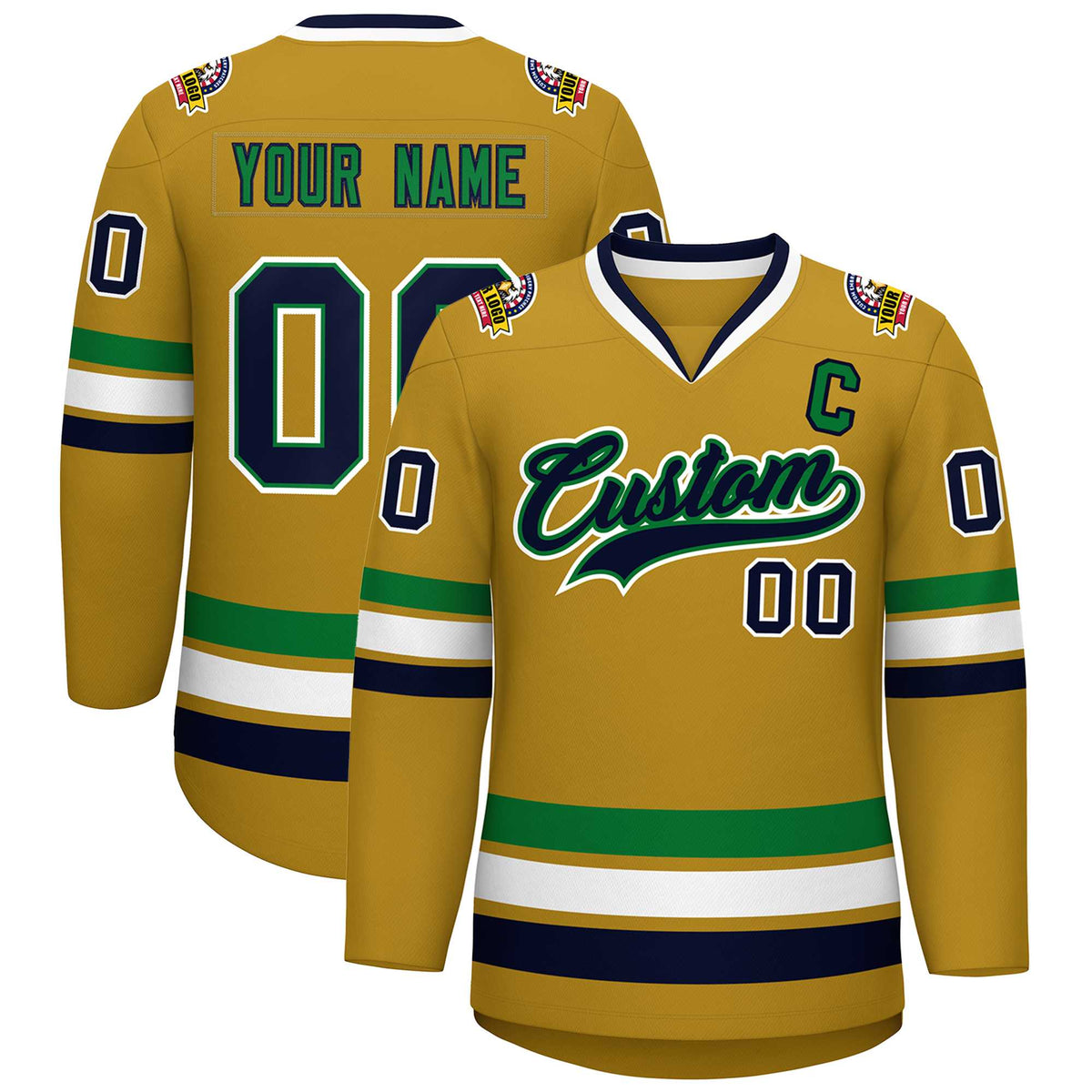Custom Old Gold Navy Kelly Green-White Classic Style Hockey Jersey | KXKSHOP