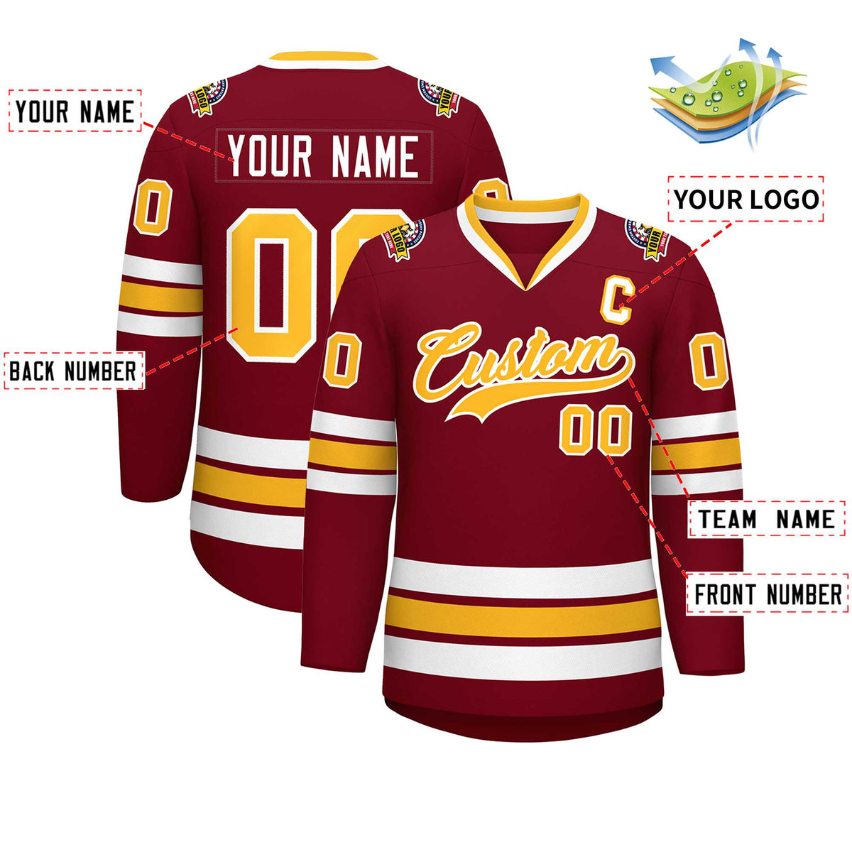 Custom Crimson Gold-White Classic Style Hockey Jersey | KXKSHOP