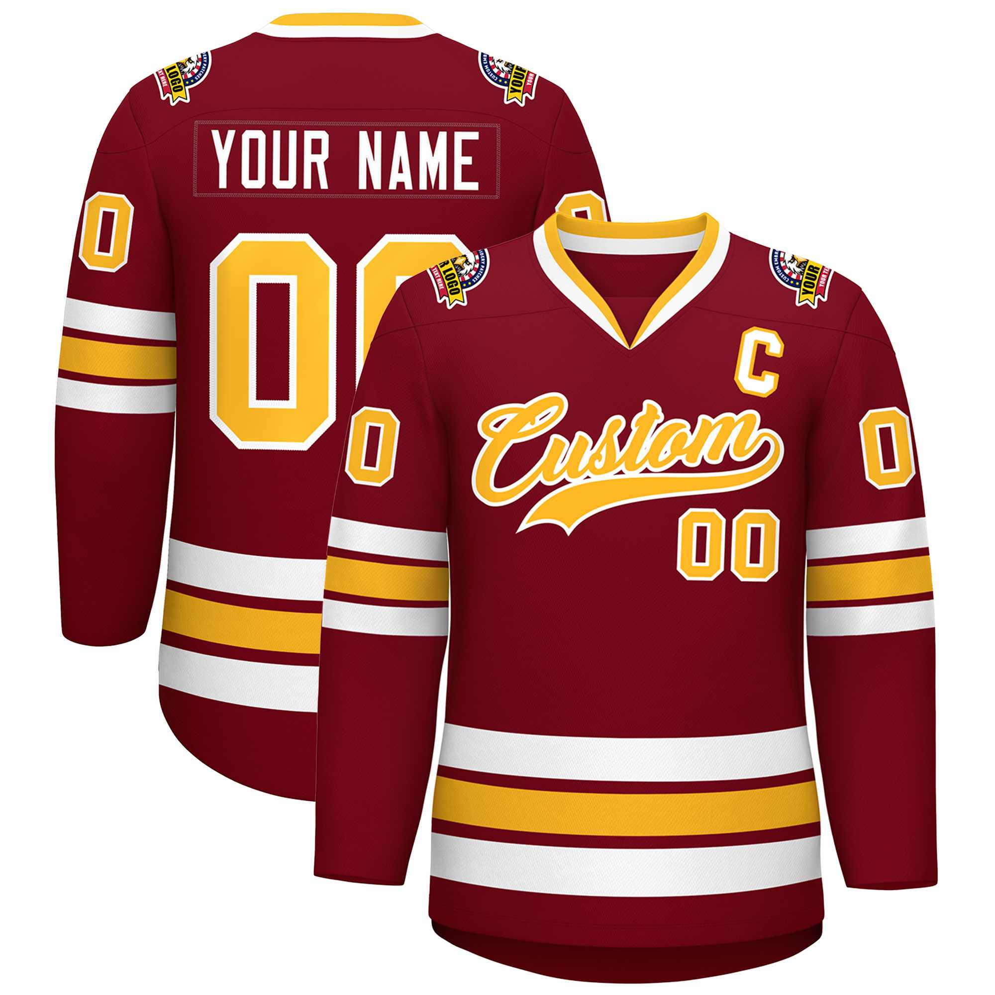 Custom Crimson Gold-White Classic Style Hockey Jersey | KXKSHOP