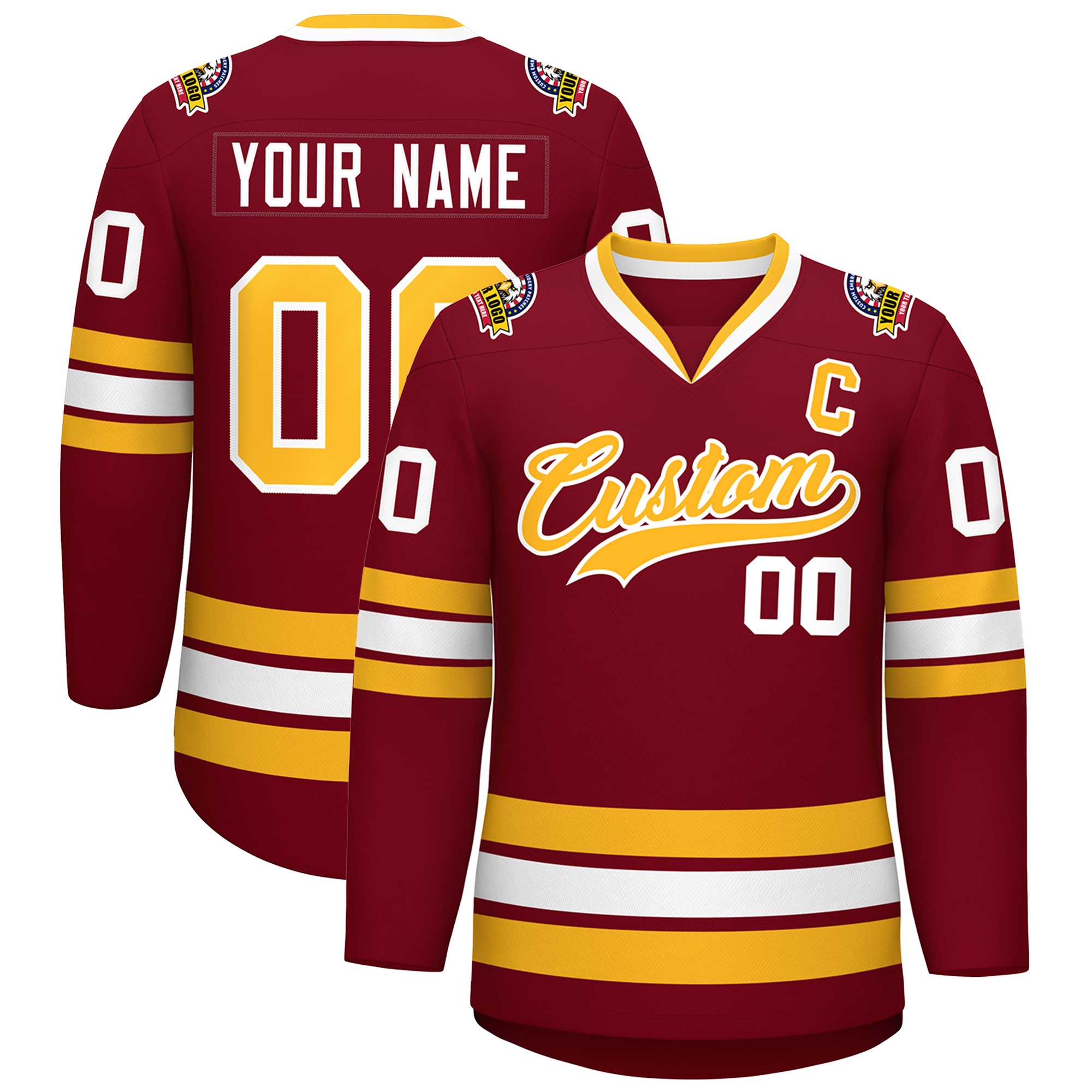 Custom Crimson Gold-White Classic Style Hockey Jersey | KXKSHOP