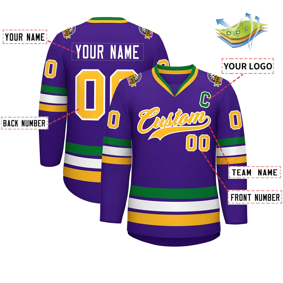 Custom Purple Gold-White Classic Style Hockey Jersey | KXKSHOP
